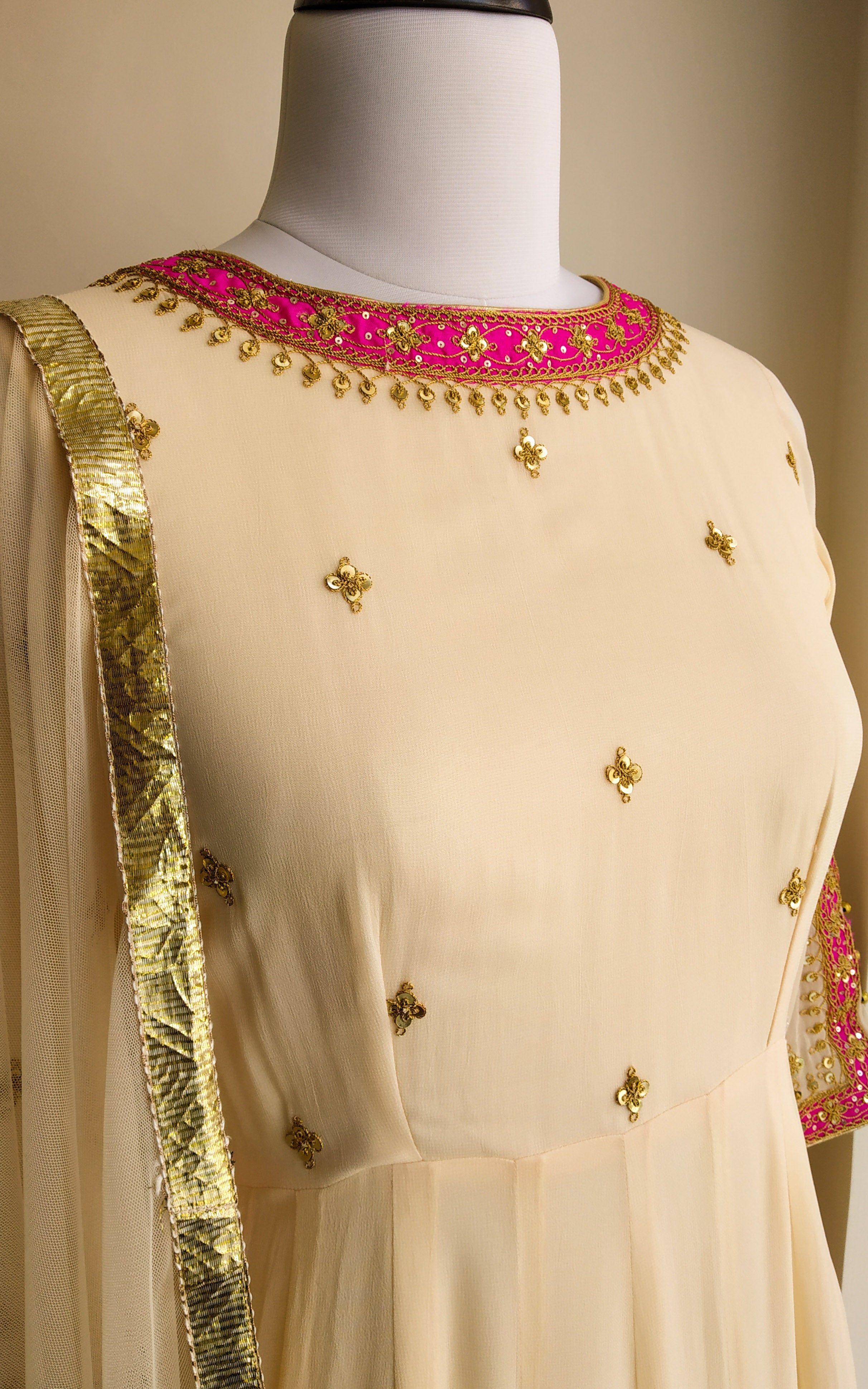 Buy Cream 'Marodi' work Anarkali Online at LabelKanupriya.