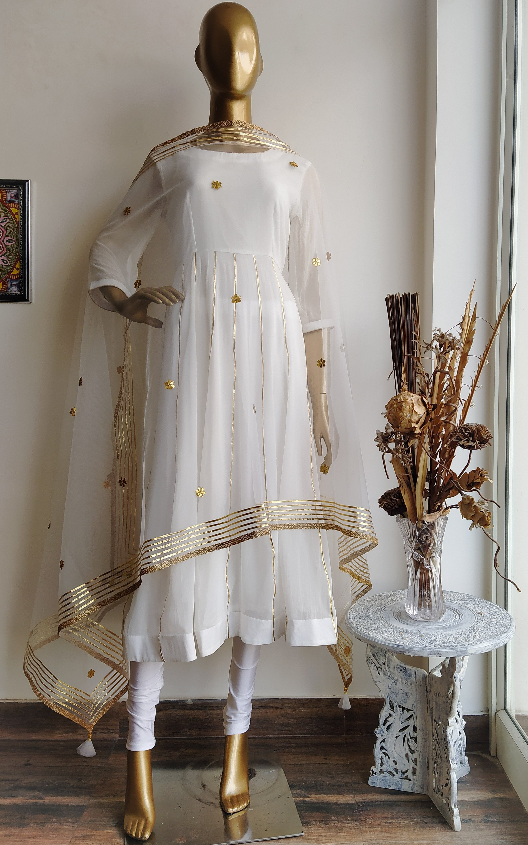 Kishwer M Rai White Gota Patti Anarkali