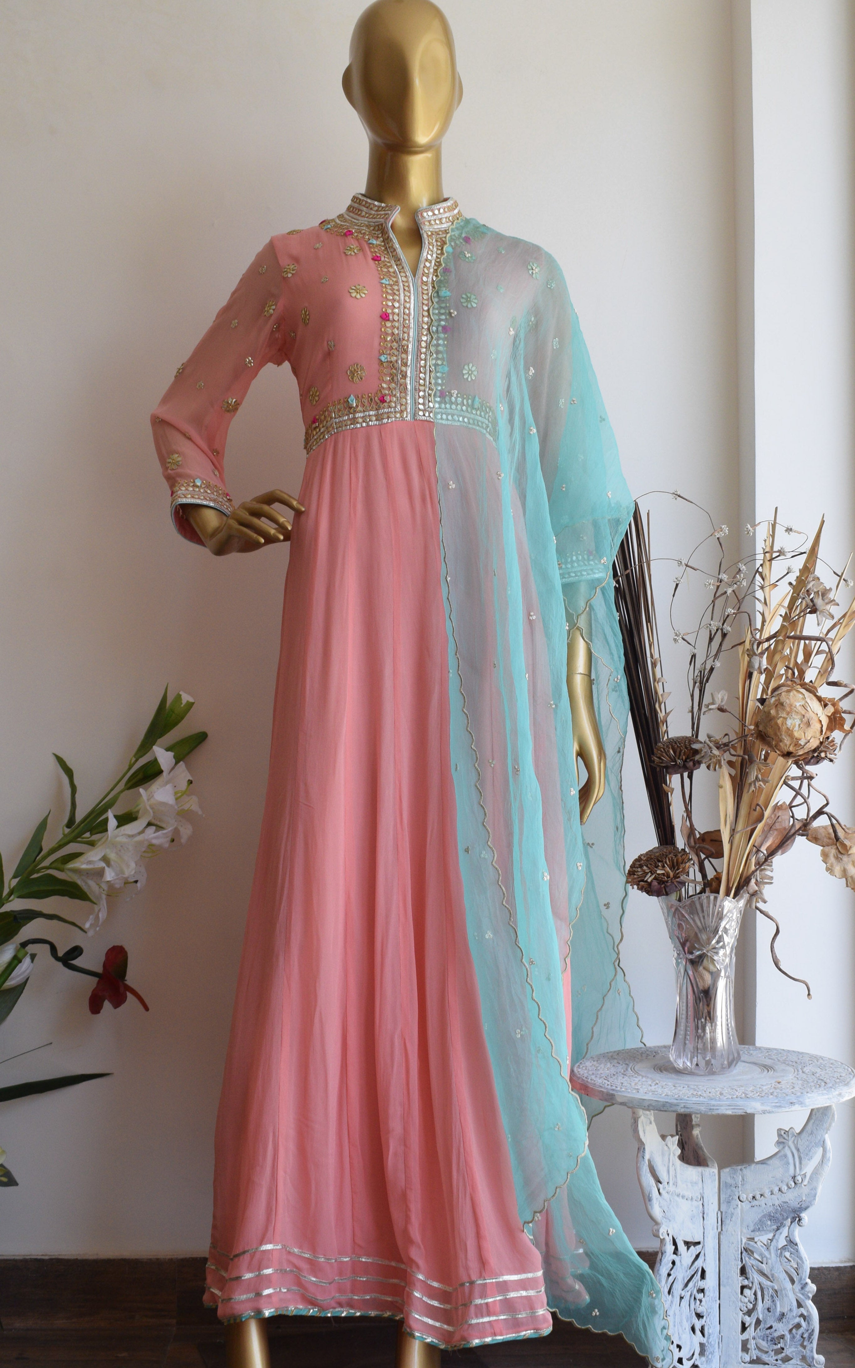 Peach Gota Patti Anarkali Suit
