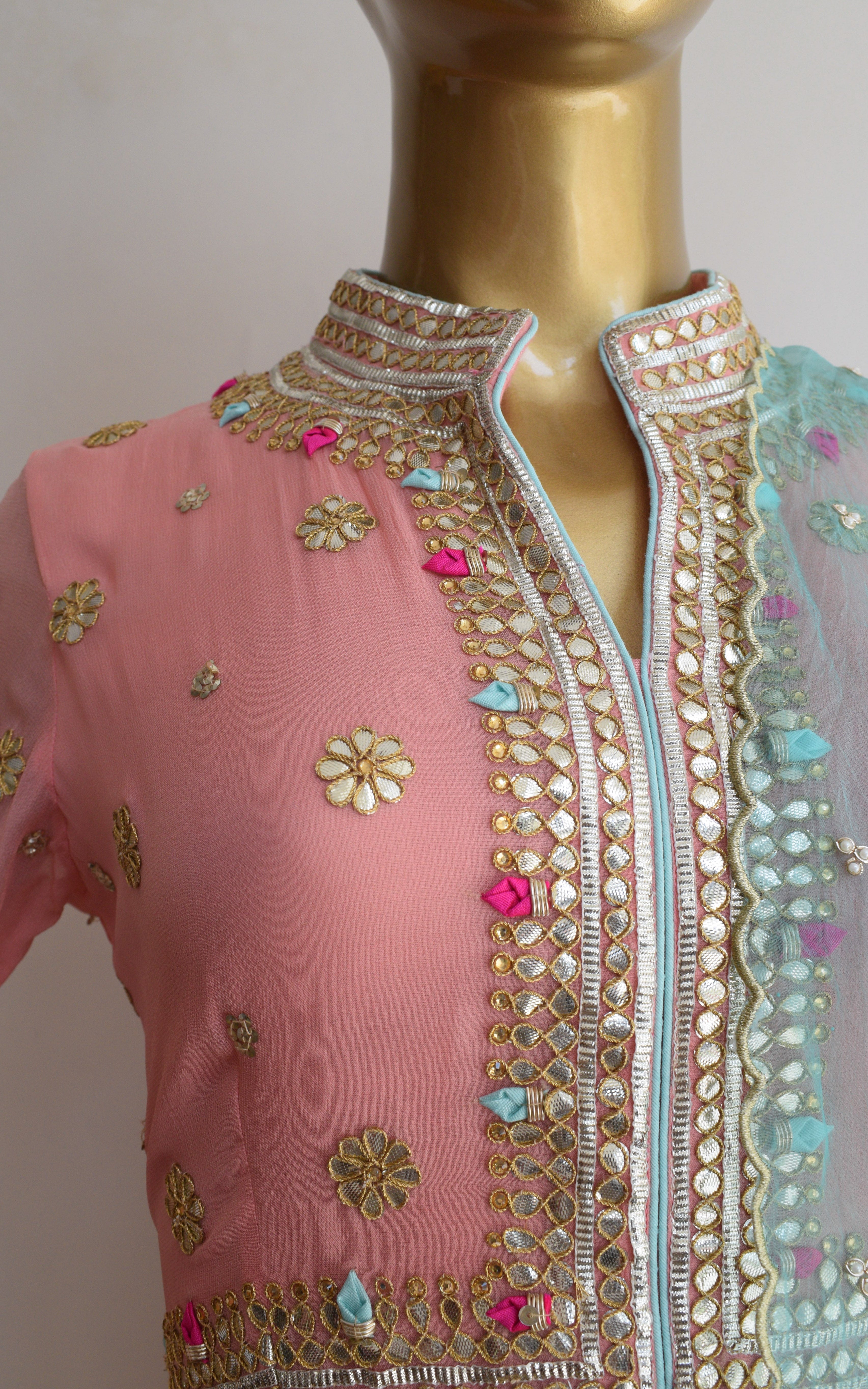 Peach Gota Patti Anarkali Suit