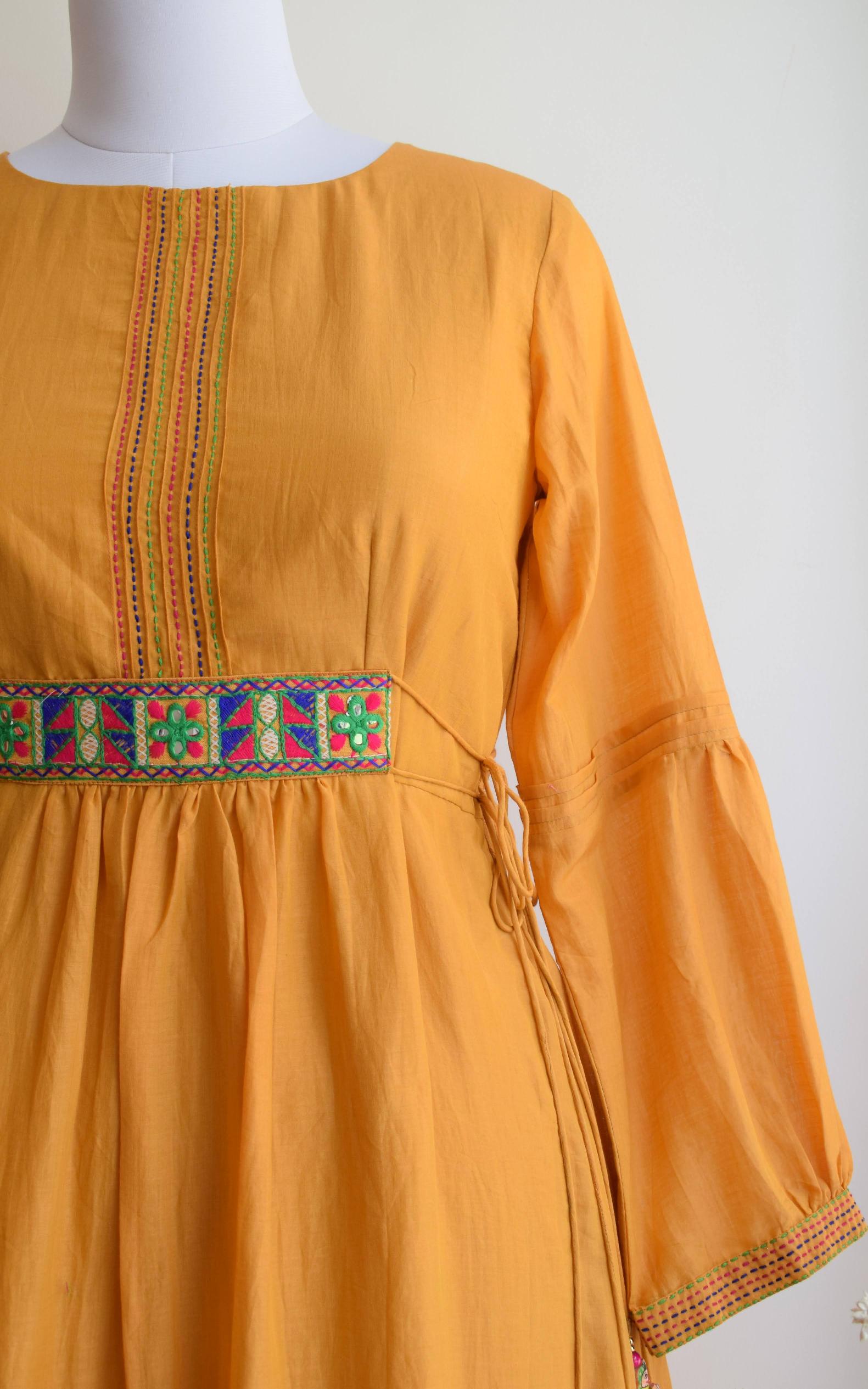 Mustard Cotton Silk Kantha-work Tunic