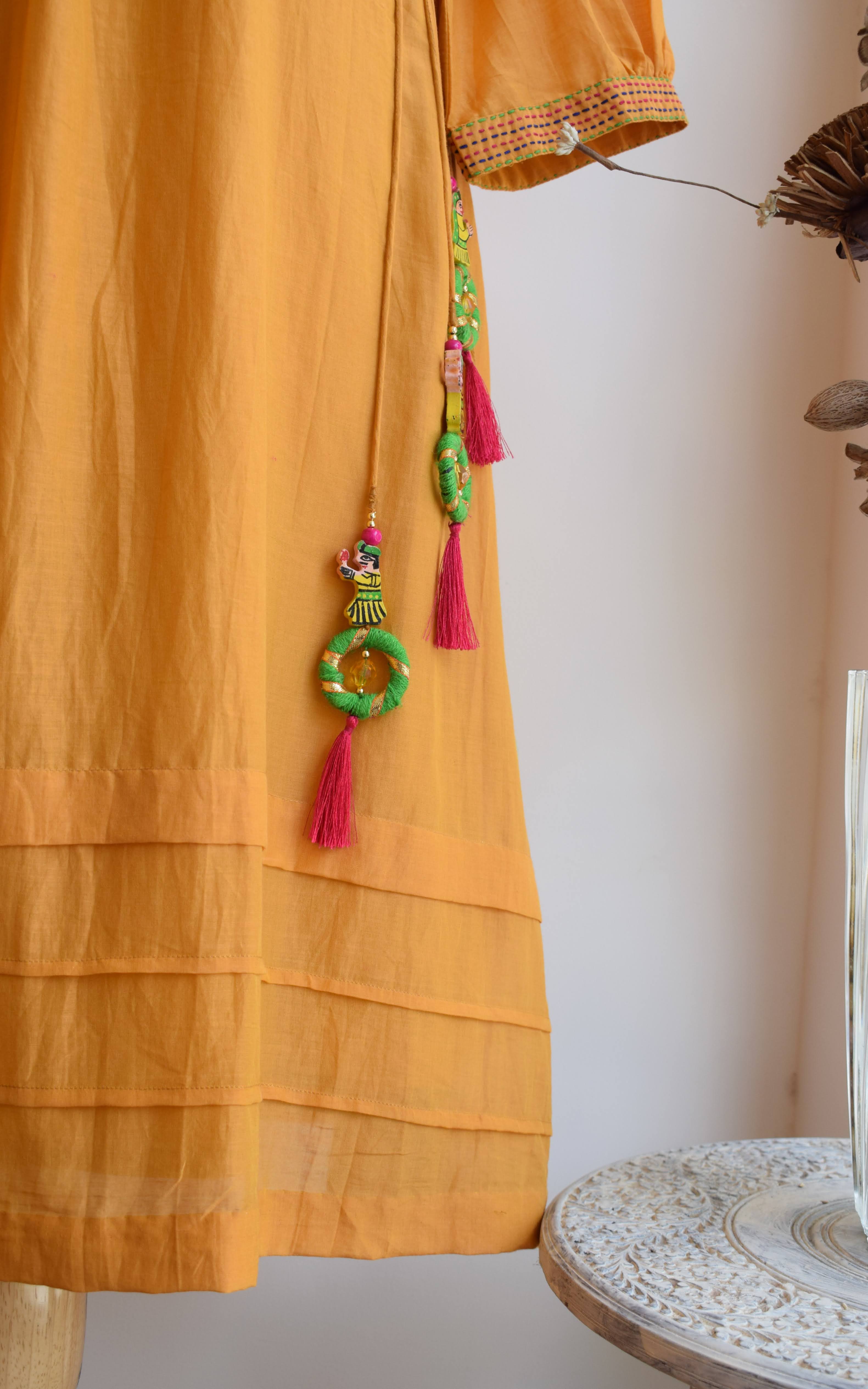 Mustard Cotton Silk Kantha-work Tunic