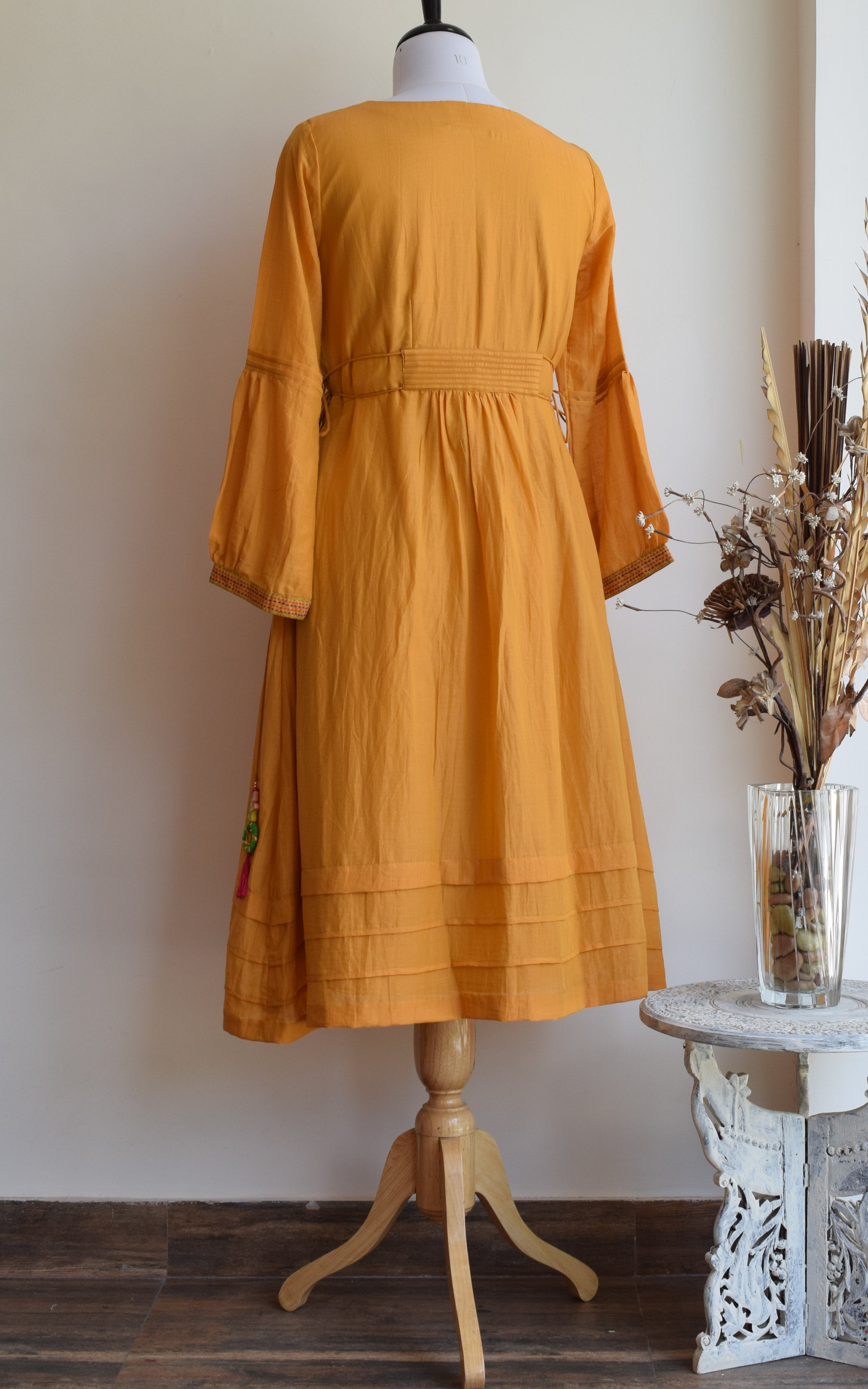 Mustard Cotton Silk Kantha-work Tunic