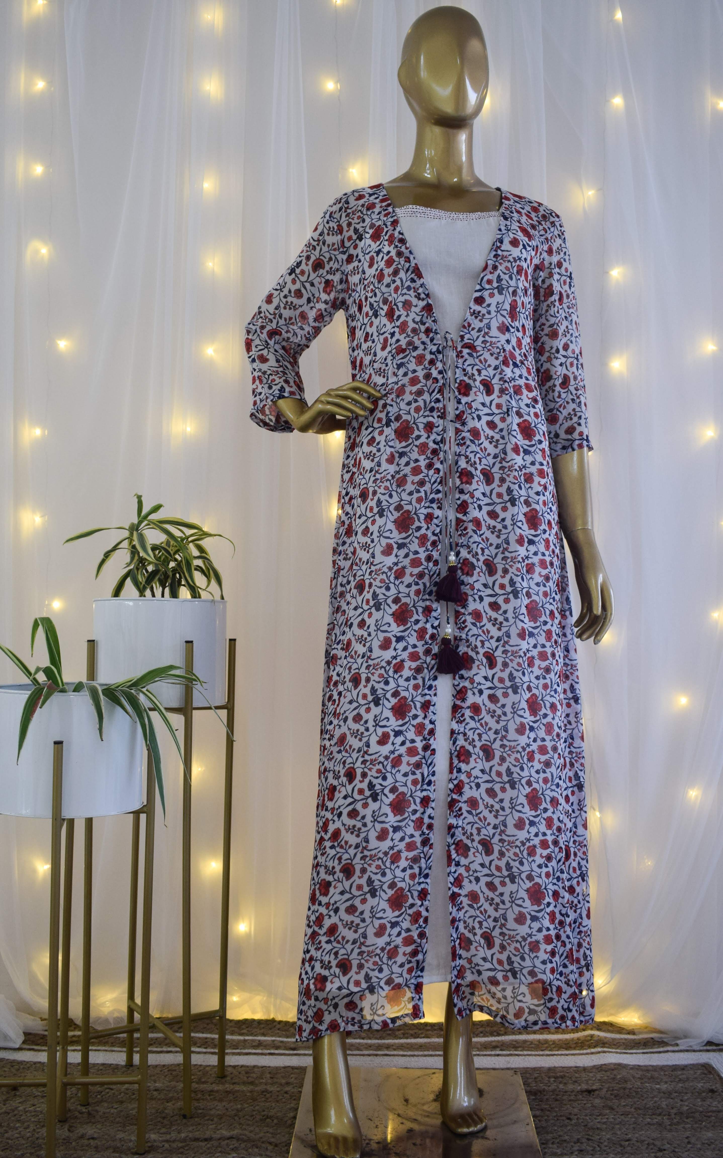 Divyanka Tripathi Printed Georgette Floral Print Jacket Kurta with Cotton Dress
