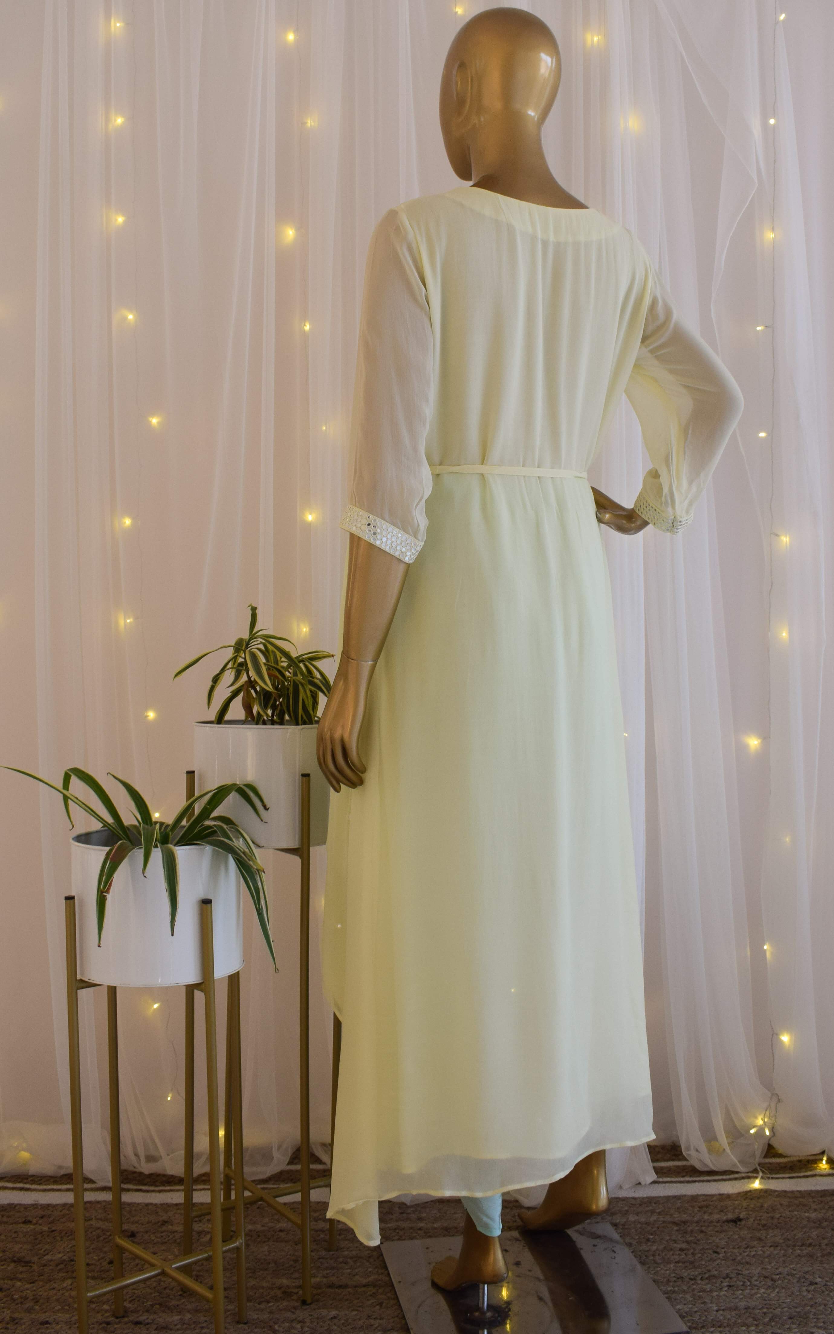 Lime n Mint Mirrorwork Long Kurti with Dhoti Pants