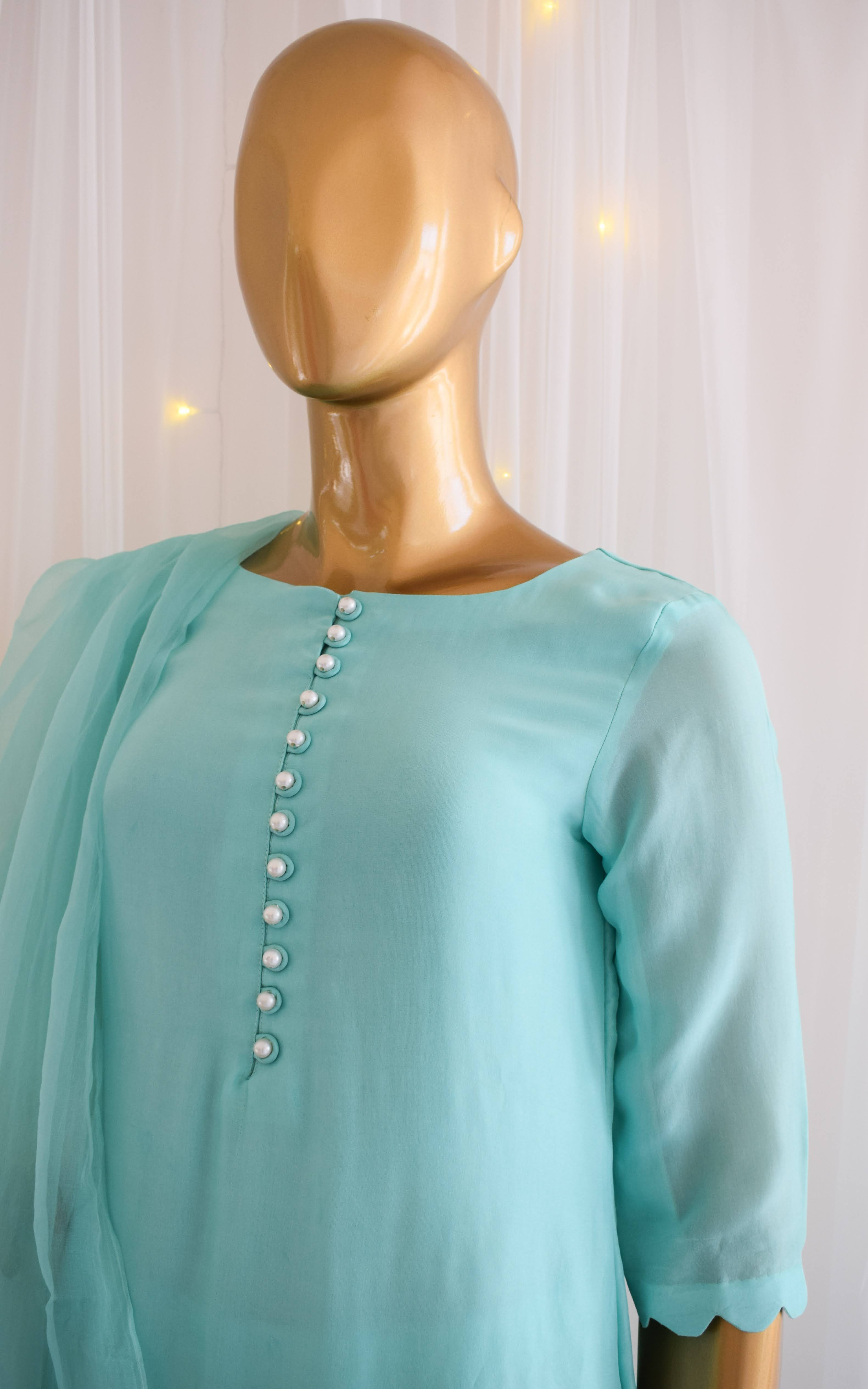 Asha Negi Sky Blue Kurta-Pant Set with Organza Dupatta