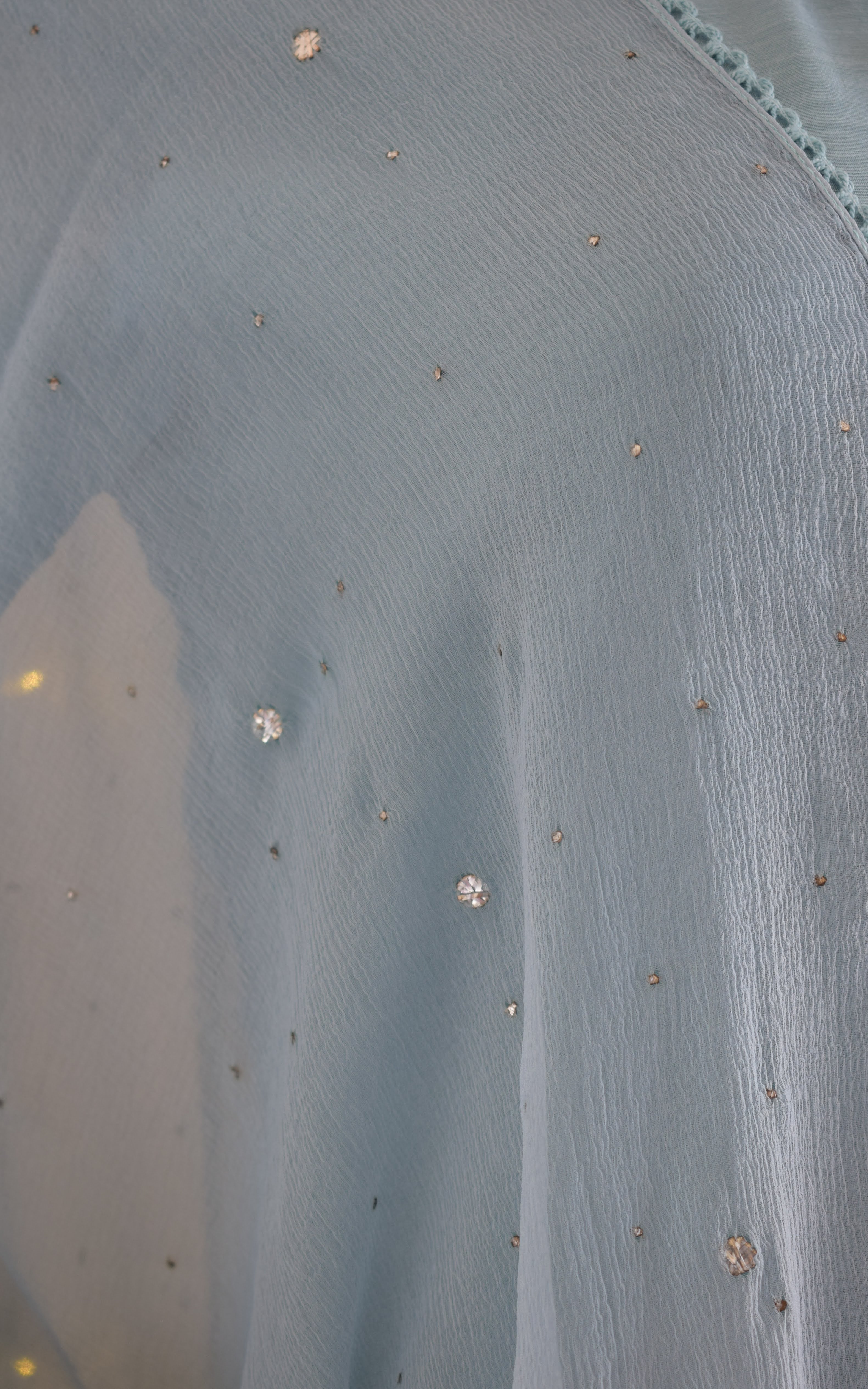 Jade Blue Cotton Silk Kurta Set with Mukaish-work Dupatta