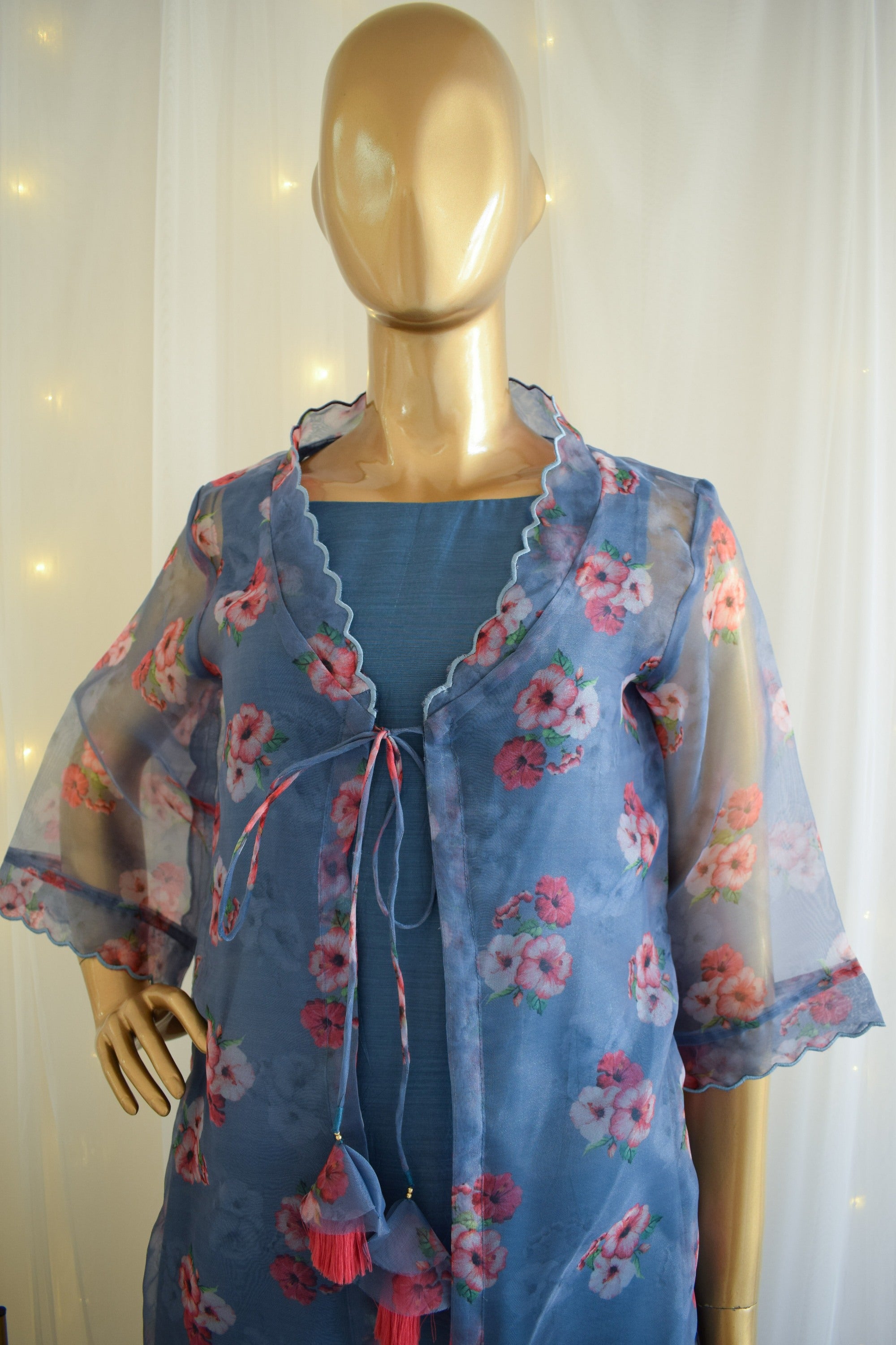 Navy Blue Organza Jacket-Kurta Set