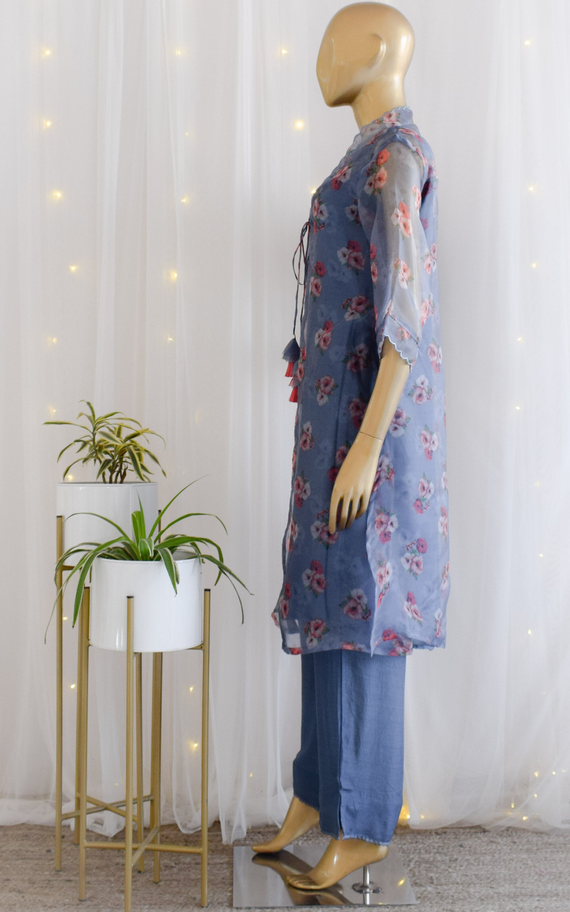 Navy Blue Organza Jacket-Kurta Set