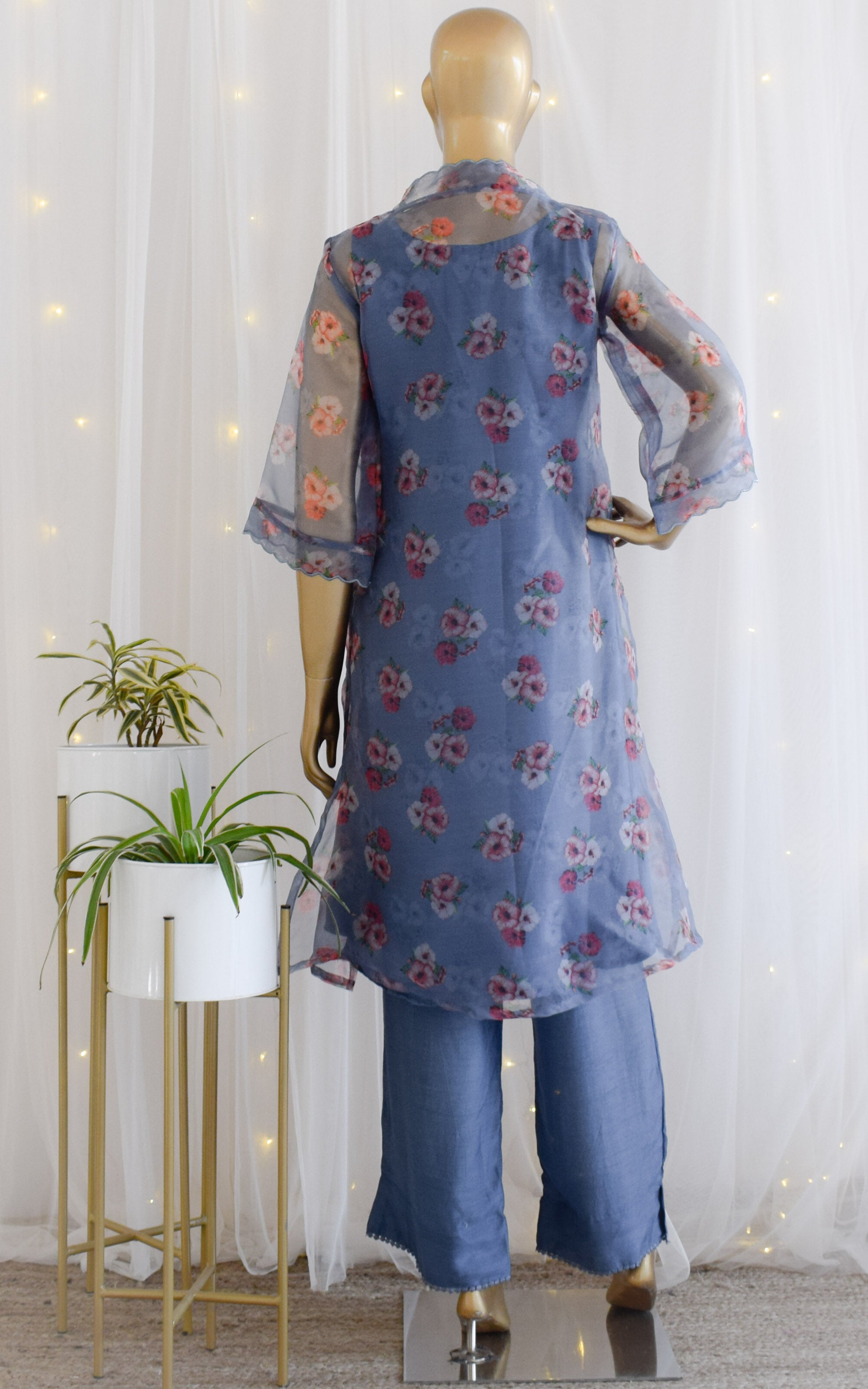 Navy Blue Organza Jacket-Kurta Set