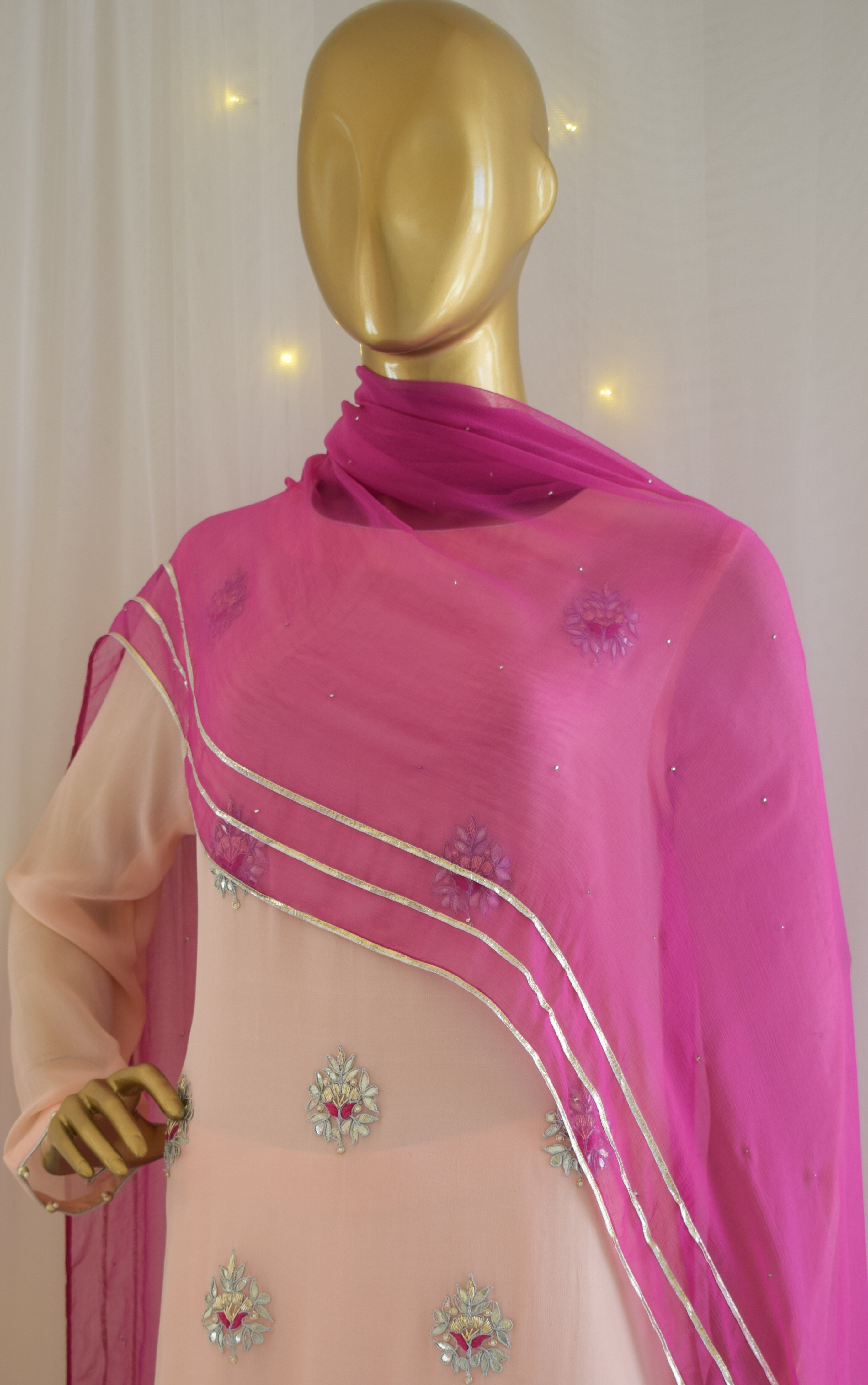 Powder Pink Gota Patti Kurta Set with Mukaish Dupatta