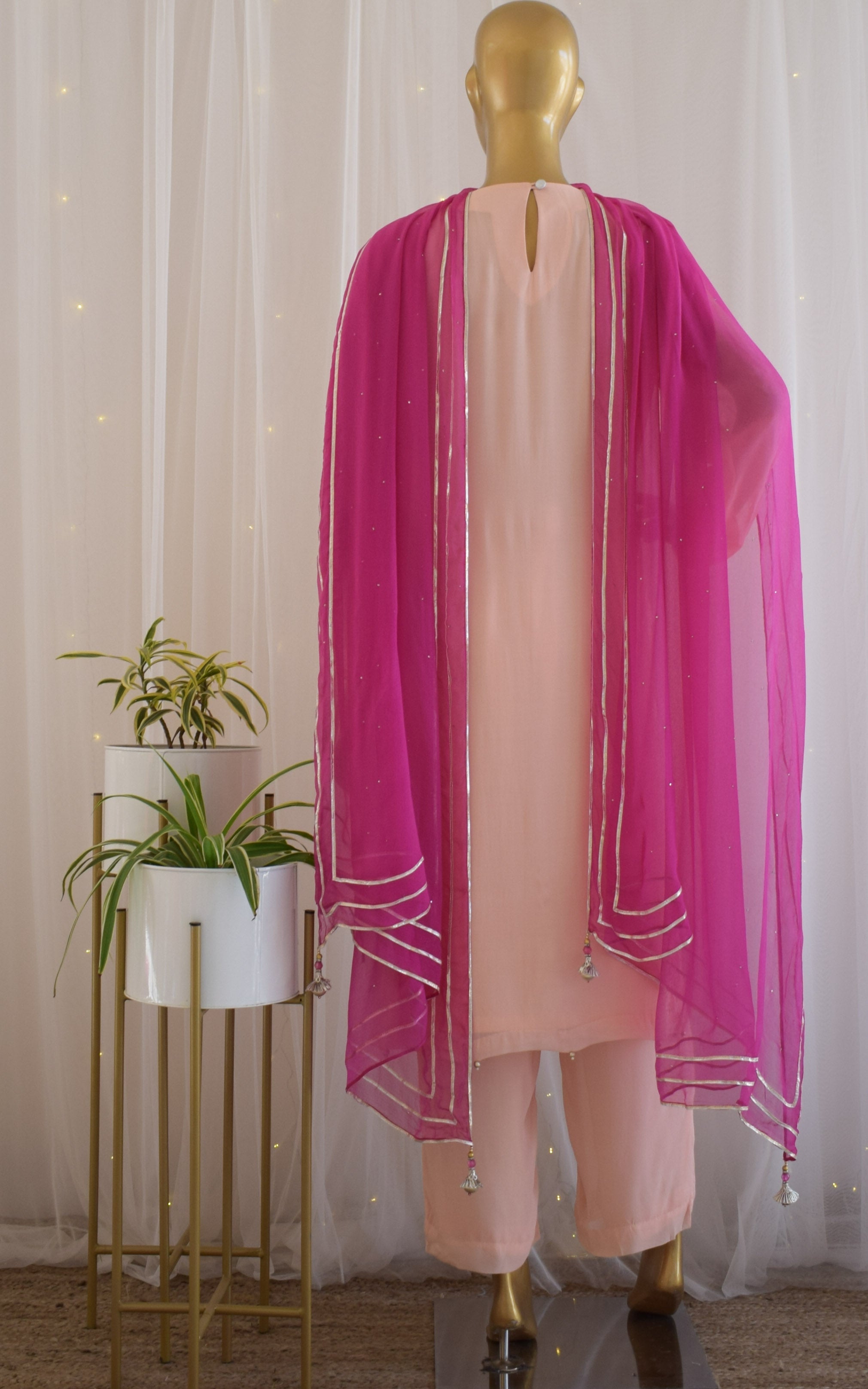 Powder Pink Gota Patti Kurta Set with Mukaish Dupatta