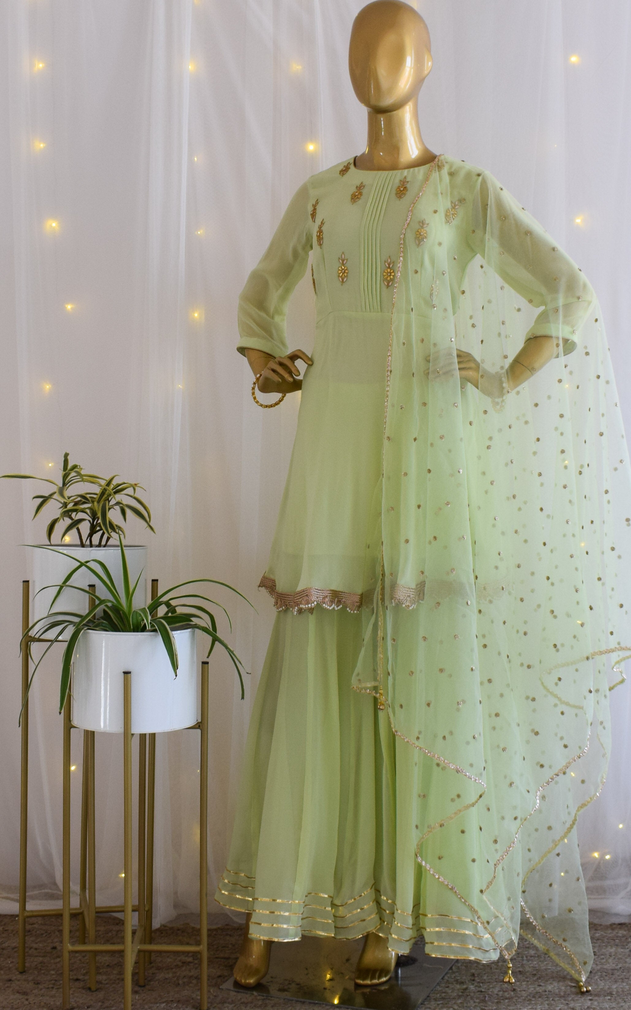 Mint Green Gota Patti Frock Style Sharara Set