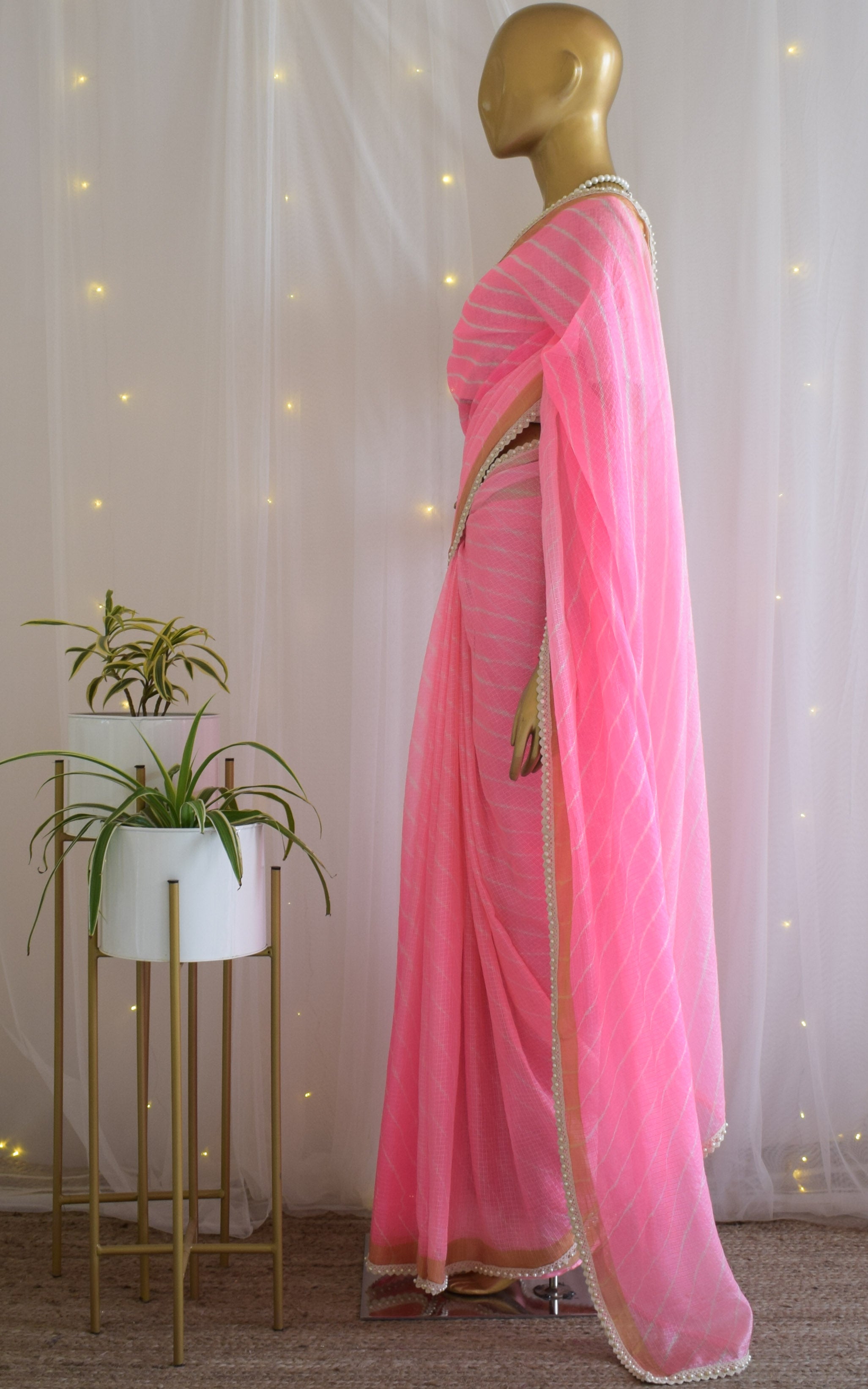 Neon Pink Kota Silk Leheriya Saree