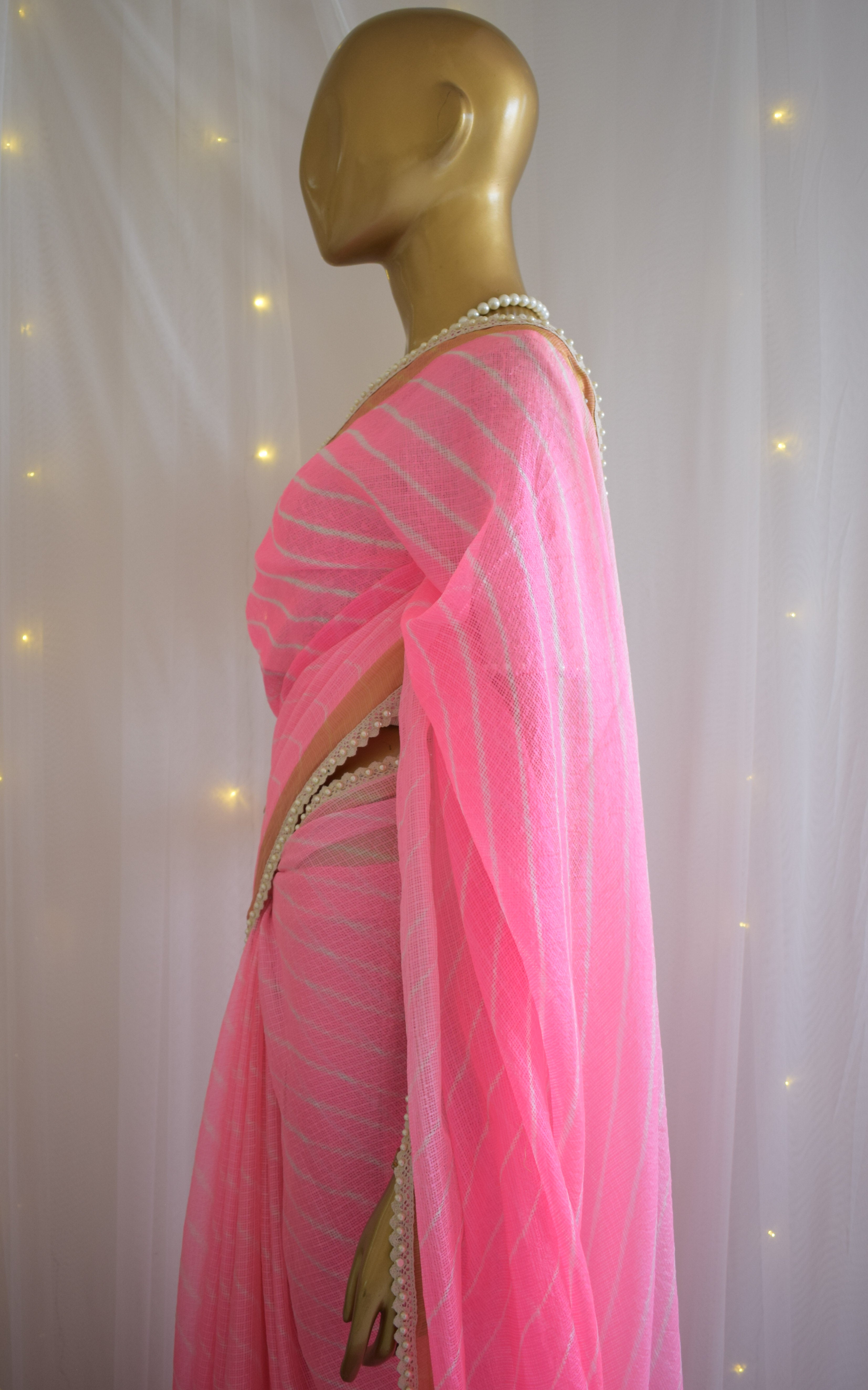 Neon Pink Kota Silk Leheriya Saree