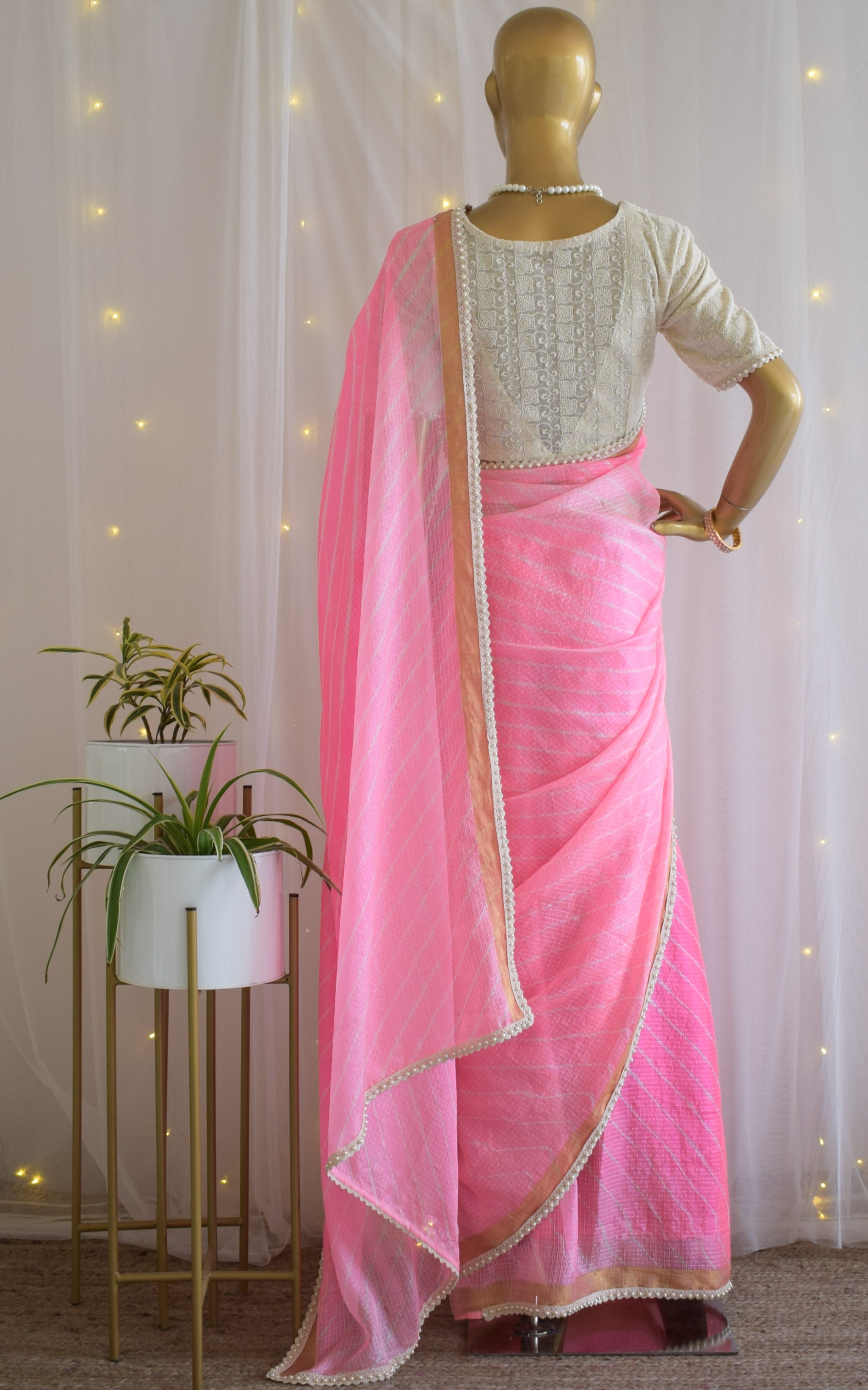 Neon Pink Kota Silk Leheriya Saree