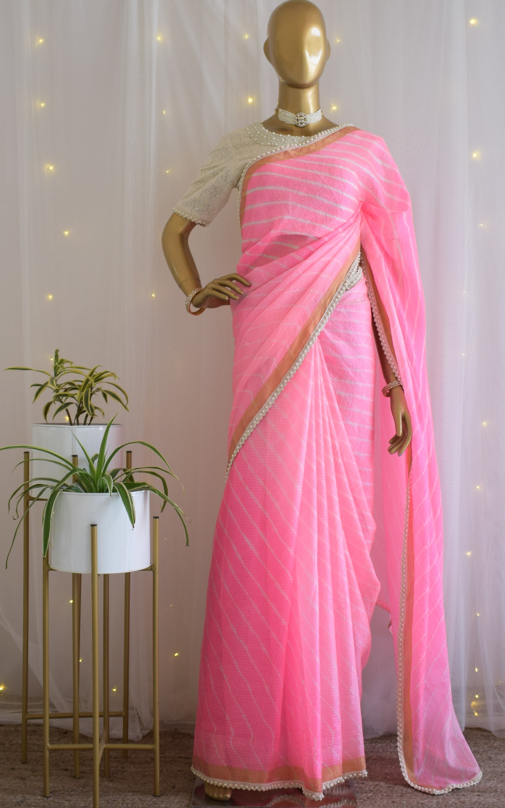 Neon Pink Kota Silk Leheriya Saree