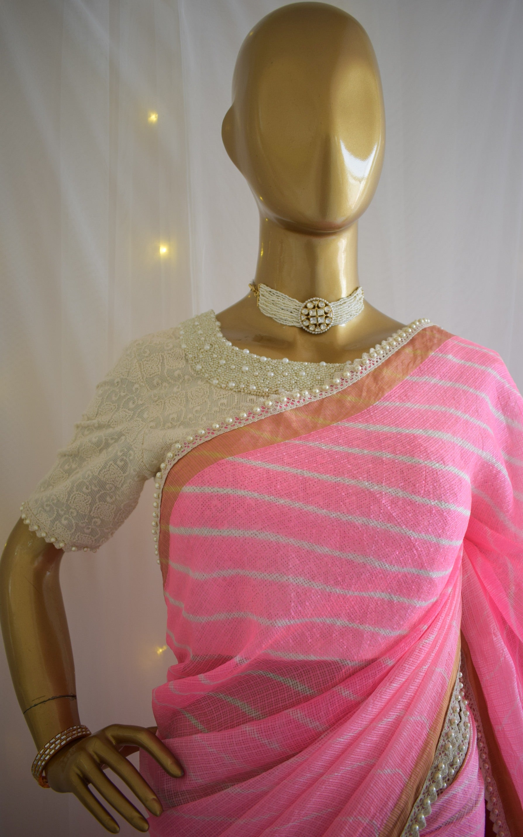 Neon Pink Kota Silk Leheriya Saree