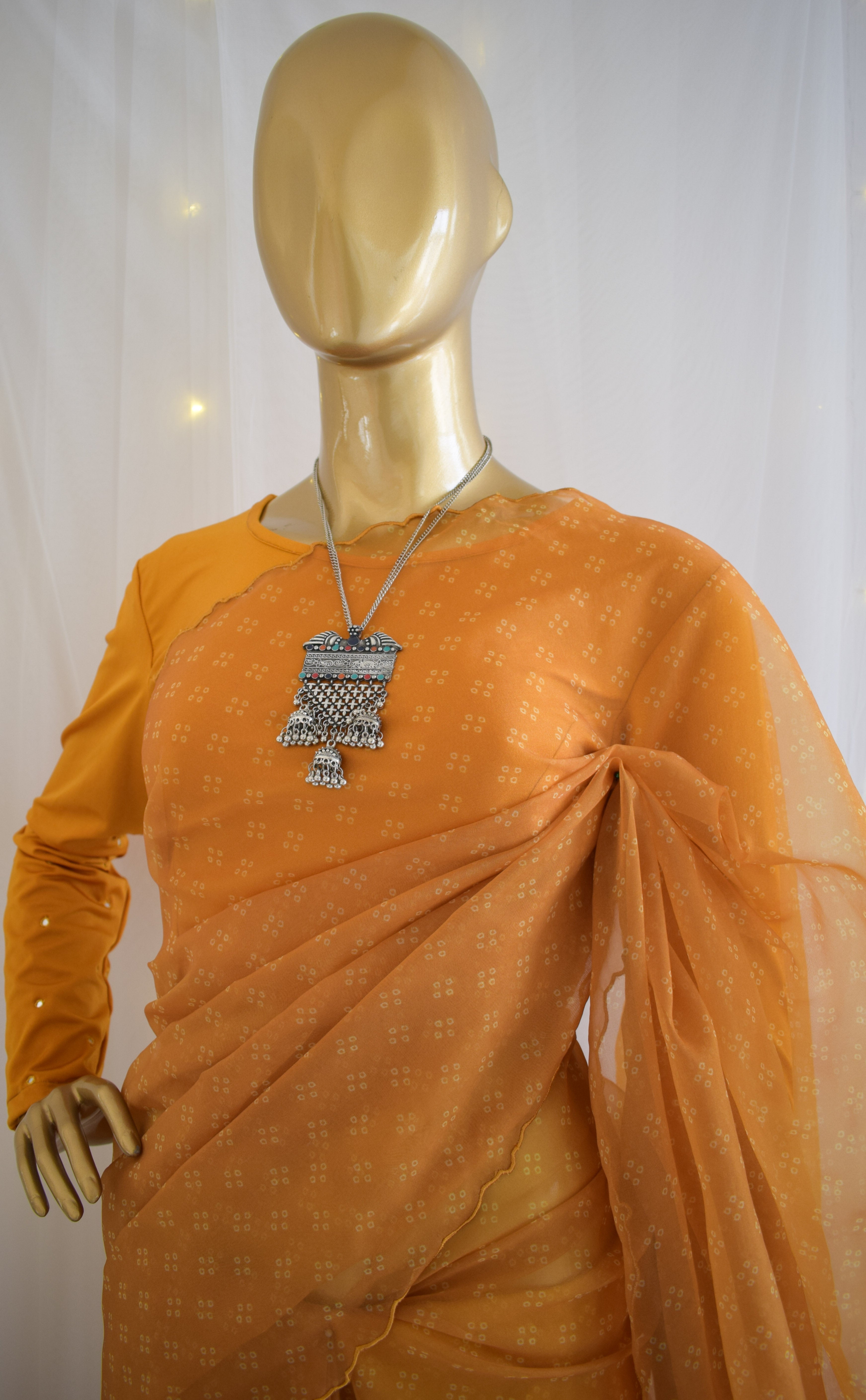 Mustard Bandhej Organza Saree