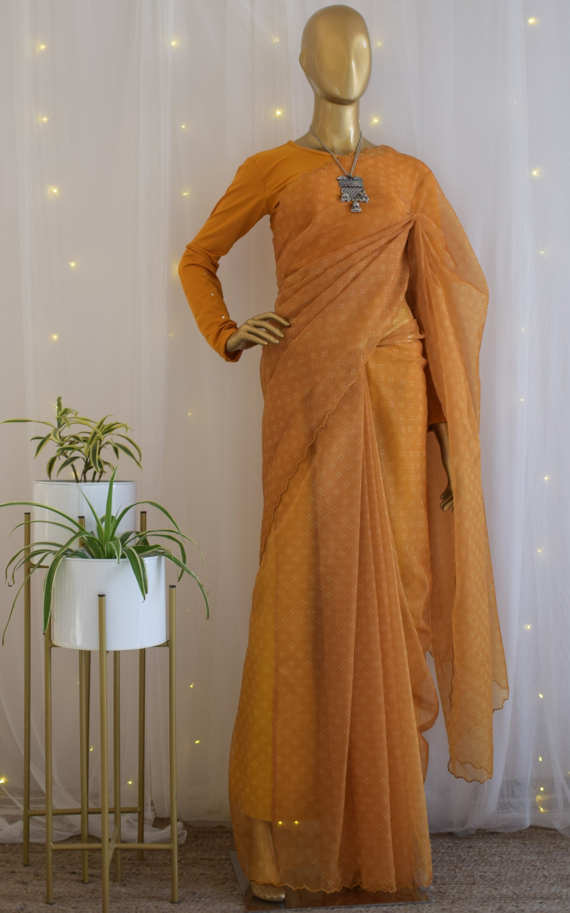 Mustard Bandhej Organza Saree