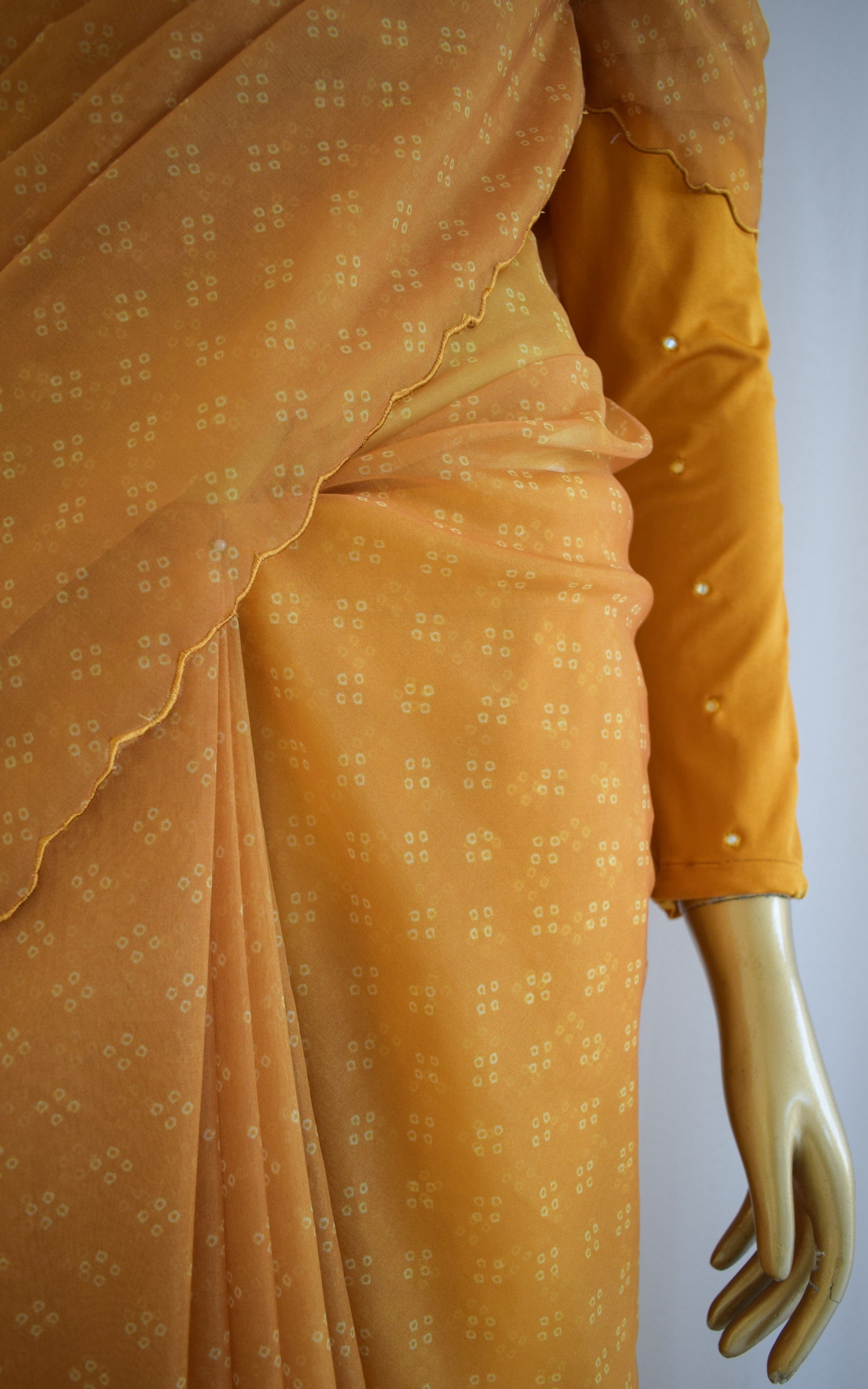 Mustard Bandhej Organza Saree