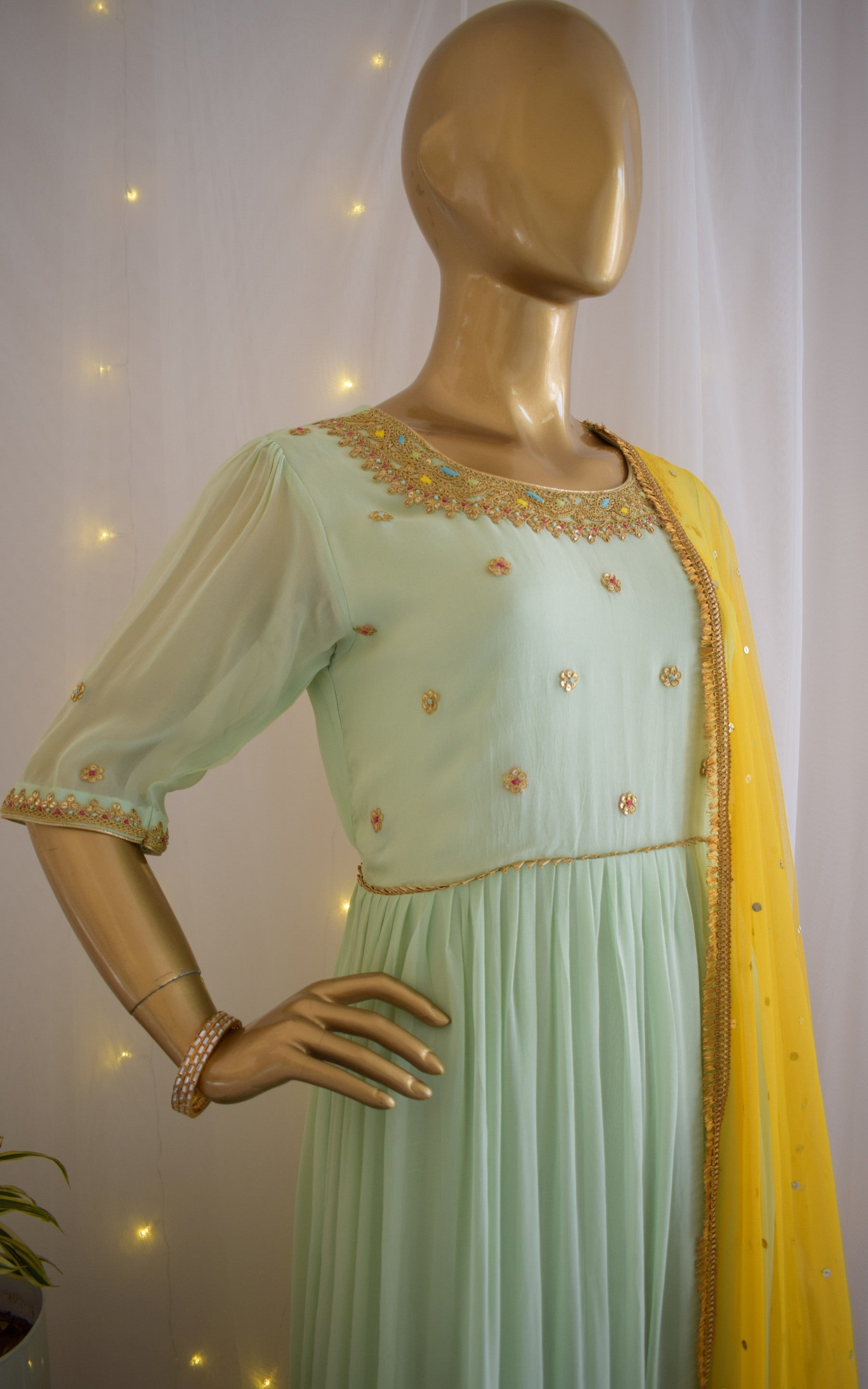 Mint Green Shibori Anarkali