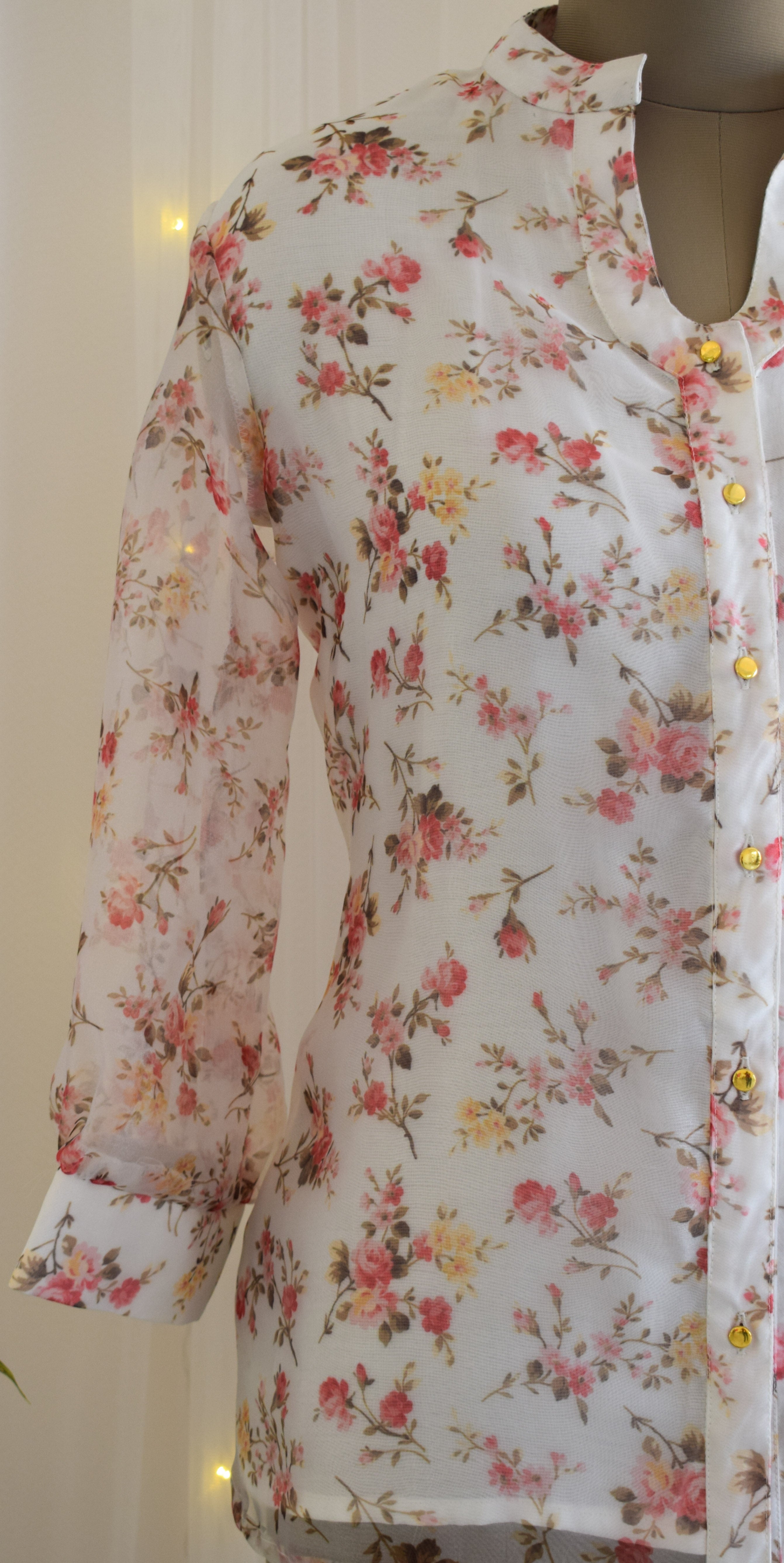 White Floral Organza Shirt Top