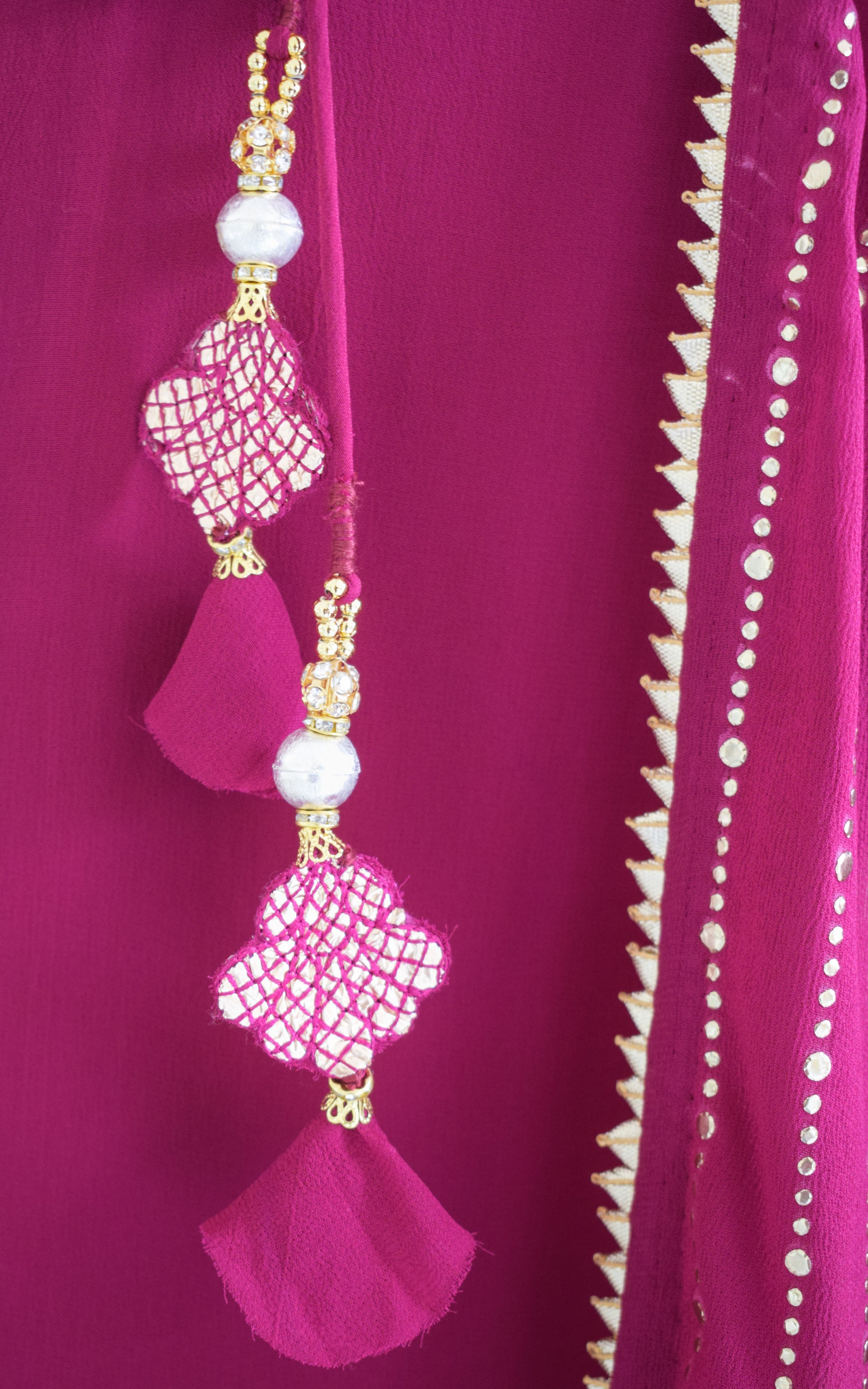 Wine Gota Foil Kurta Set with Mukaish Dupatta