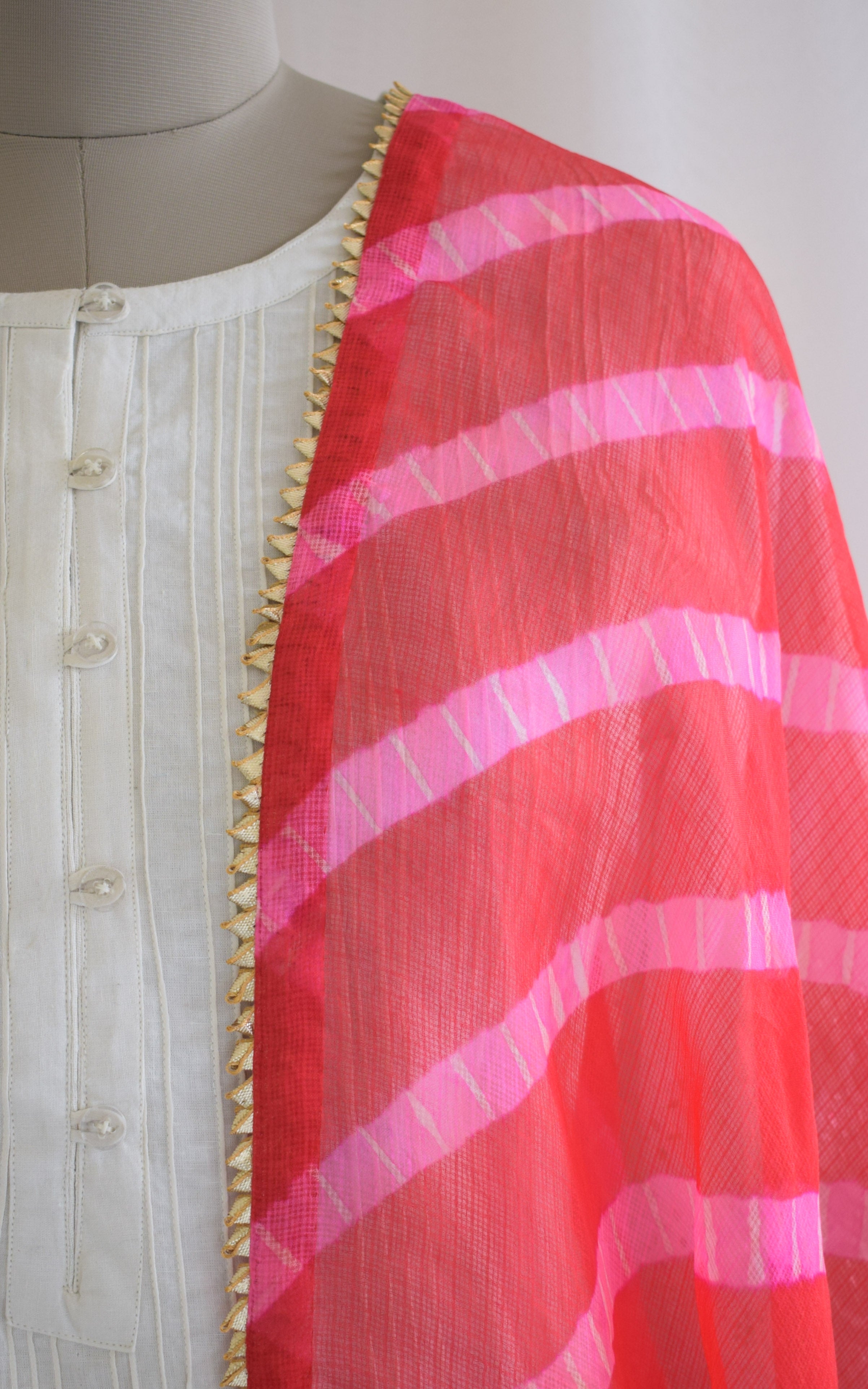 Red Kota Silk Leheriya Dupatta