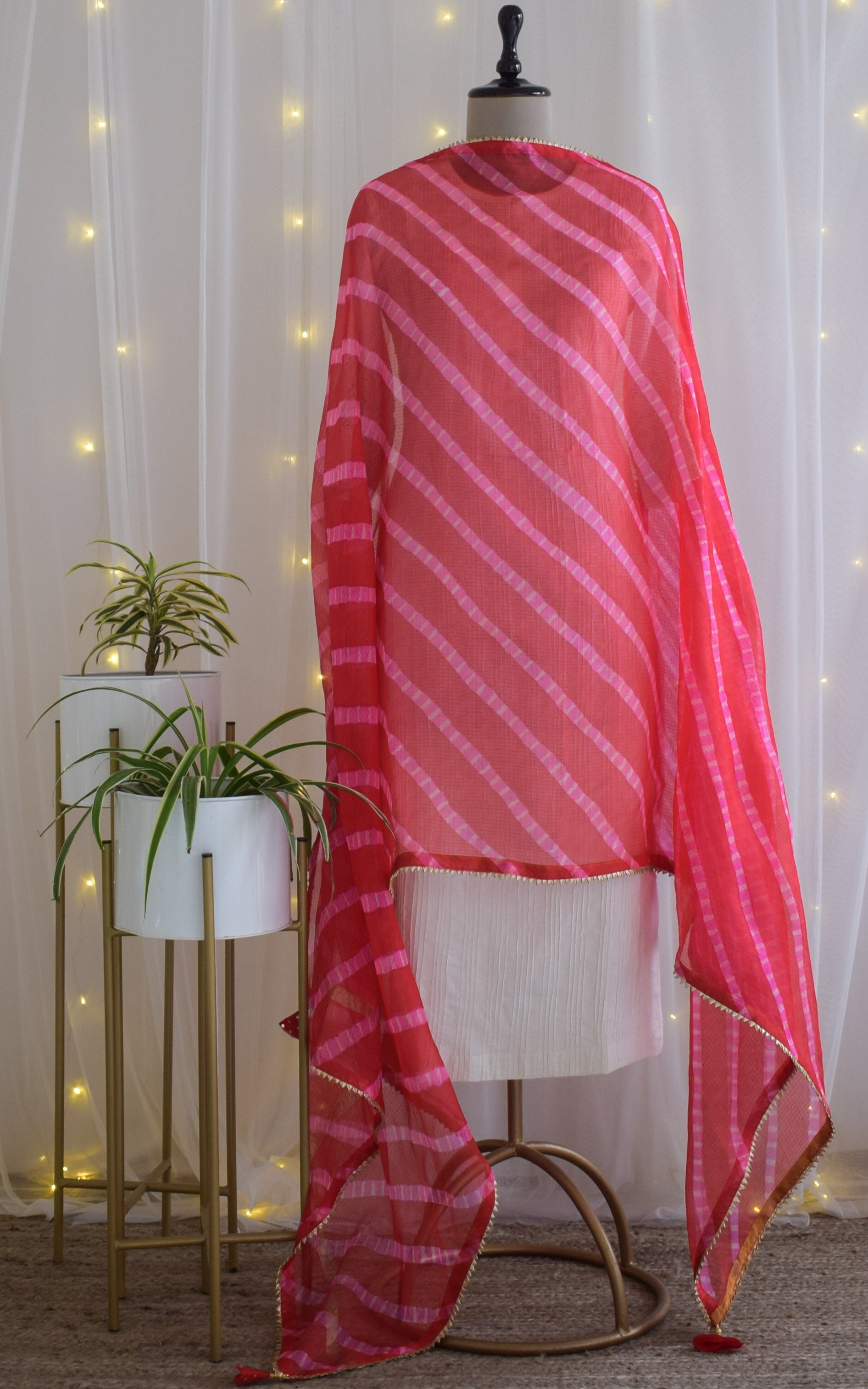 Red Kota Silk Leheriya Dupatta