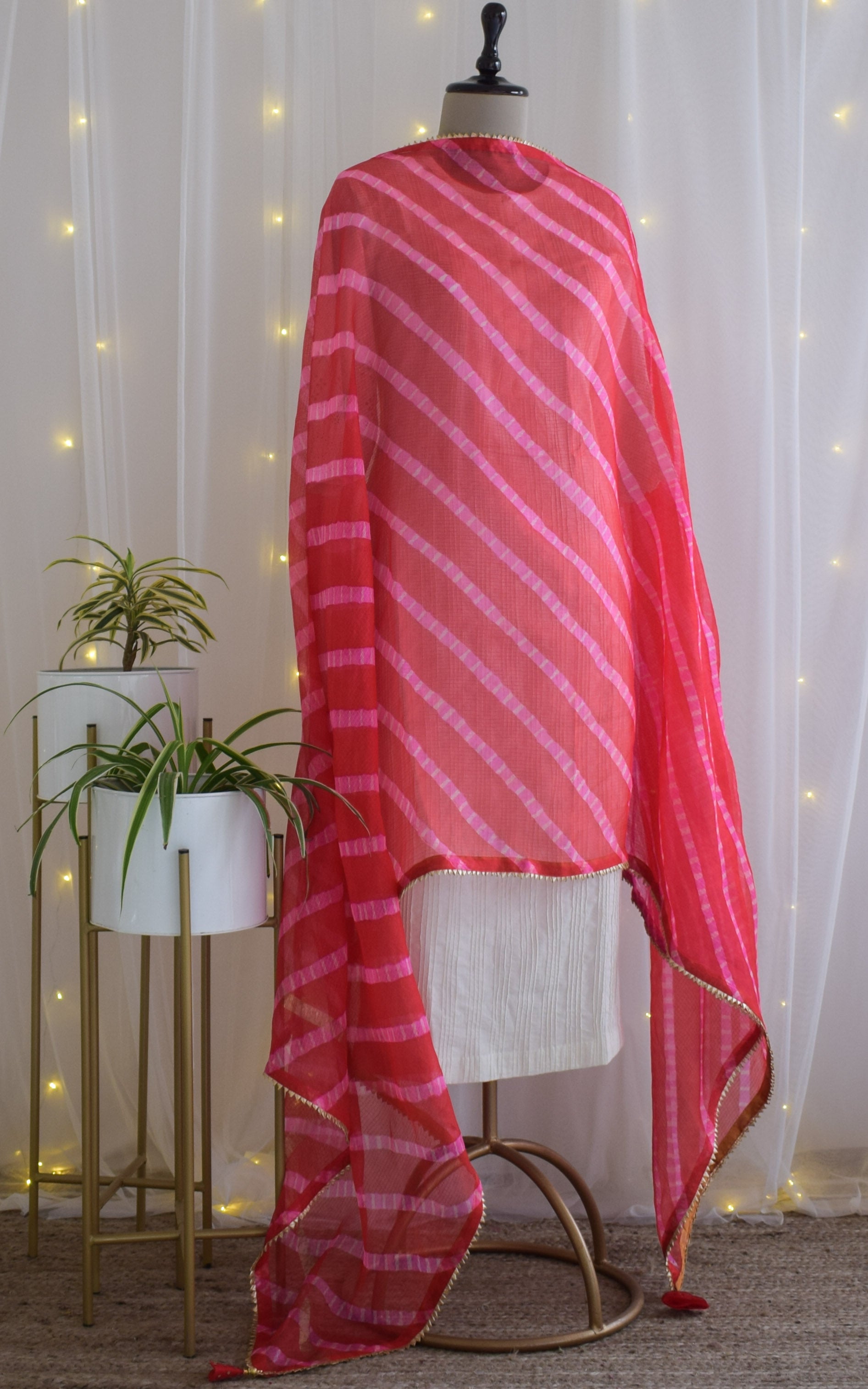 Red Kota Silk Leheriya Dupatta