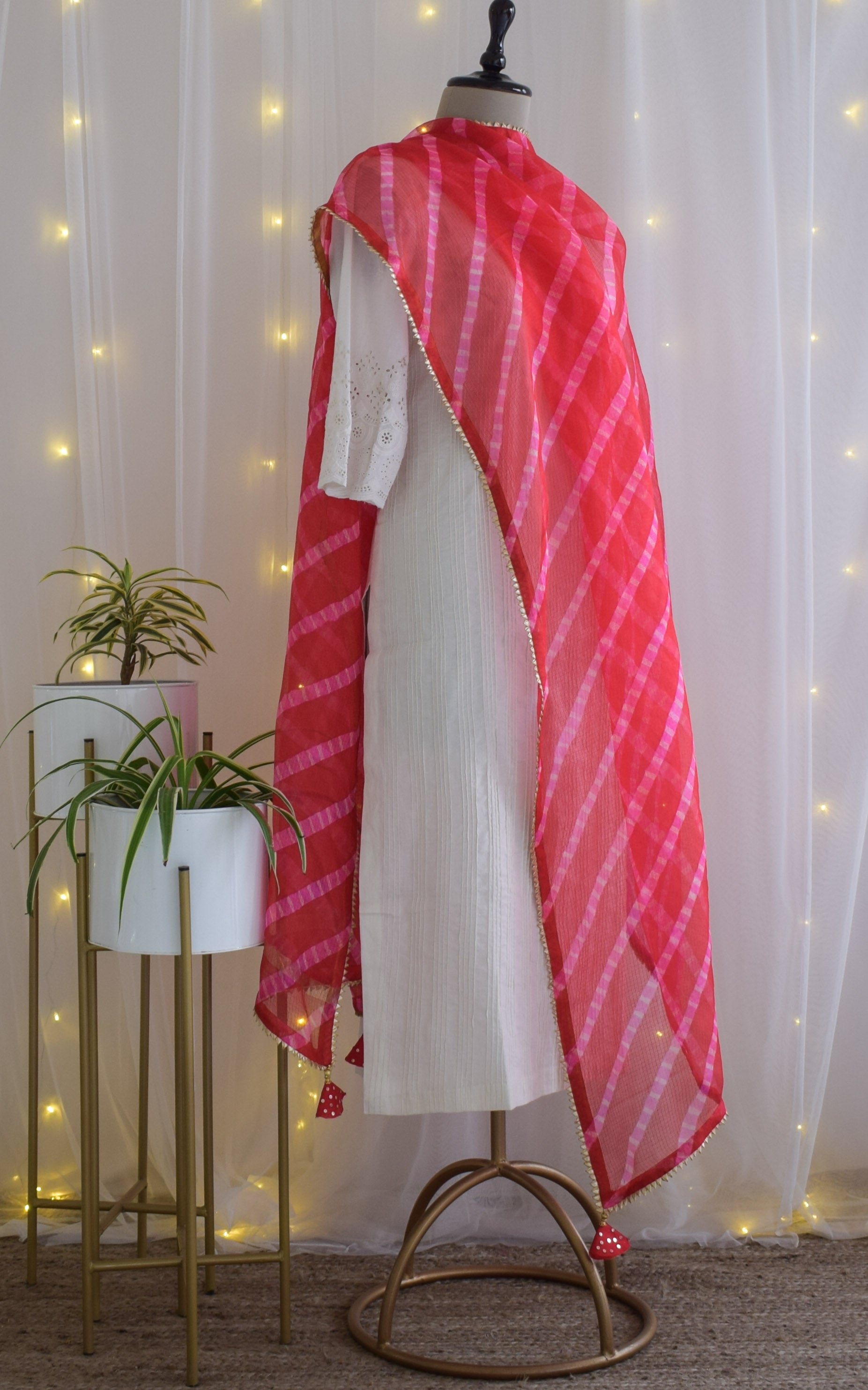 Red Kota Silk Leheriya Dupatta