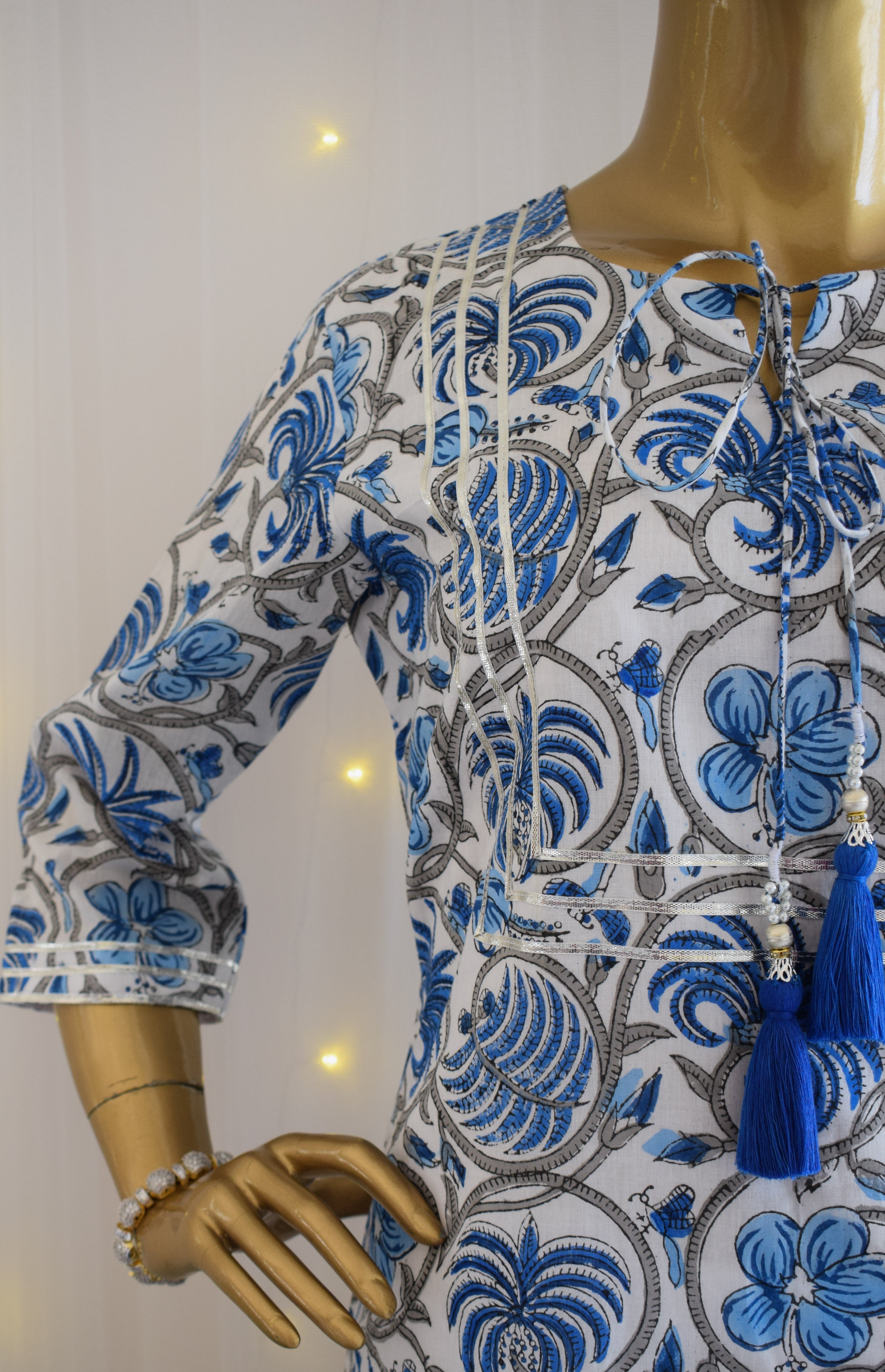Udaipur Blue Block Print Cotton Kurta Set