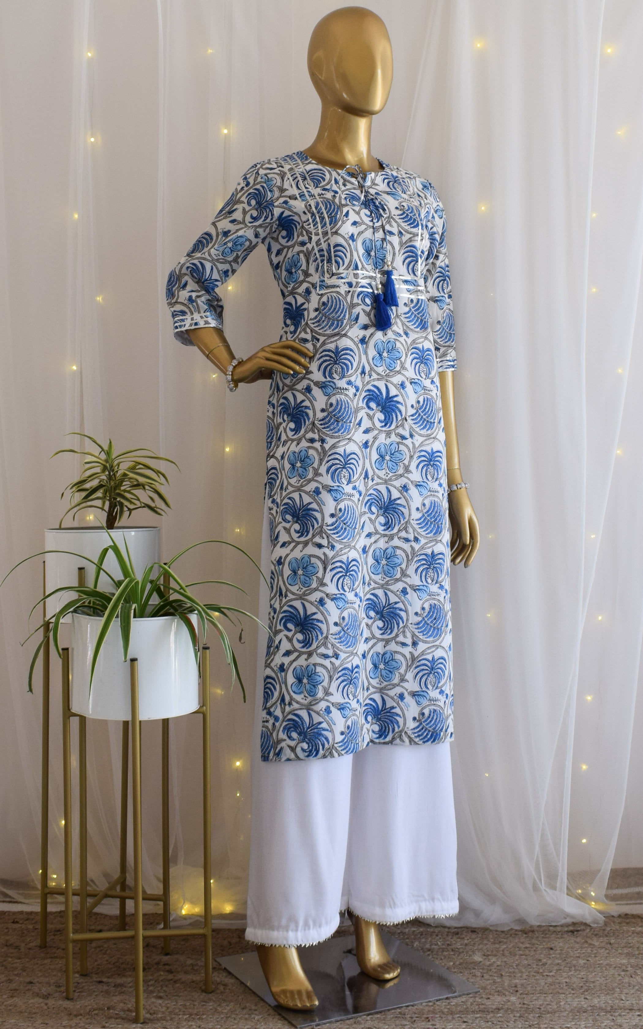 Udaipur Blue Block Print Cotton Kurta Set