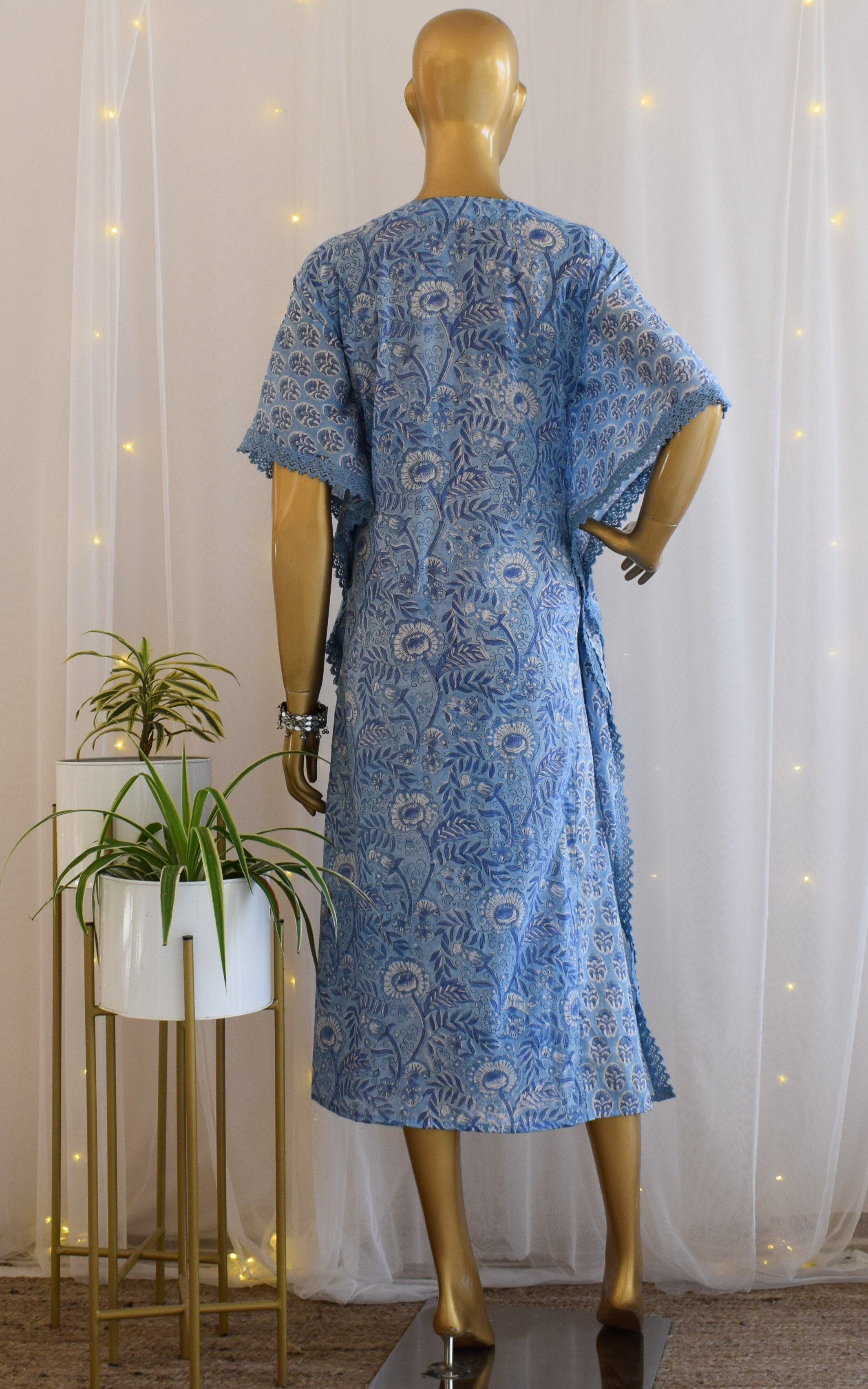 Divyanka Tripathi Indigo Block Print Cotton Kaftan Dress