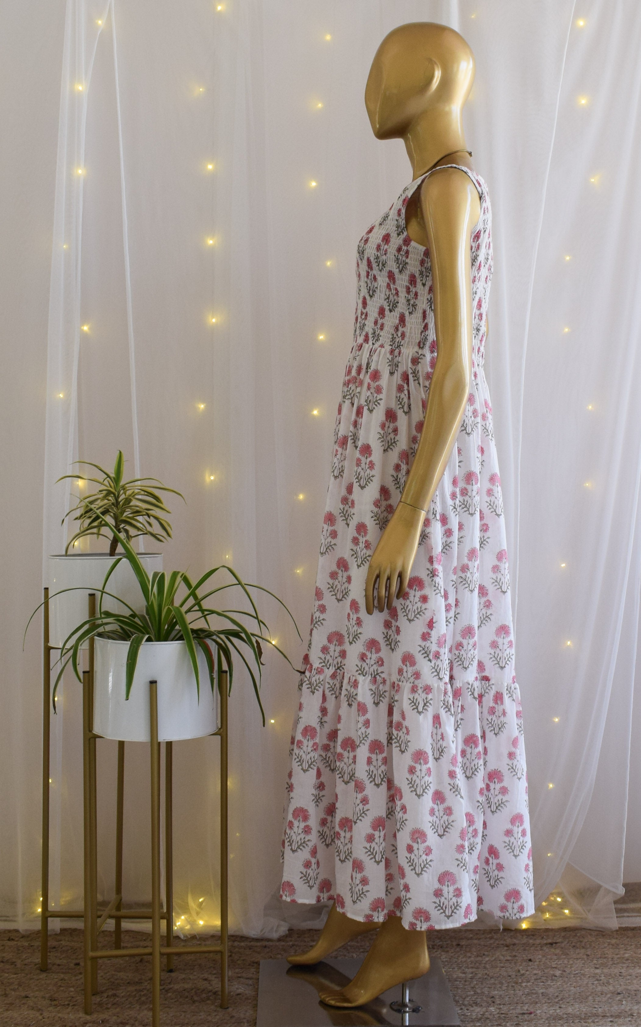 Pink Block Print Smocked Dress