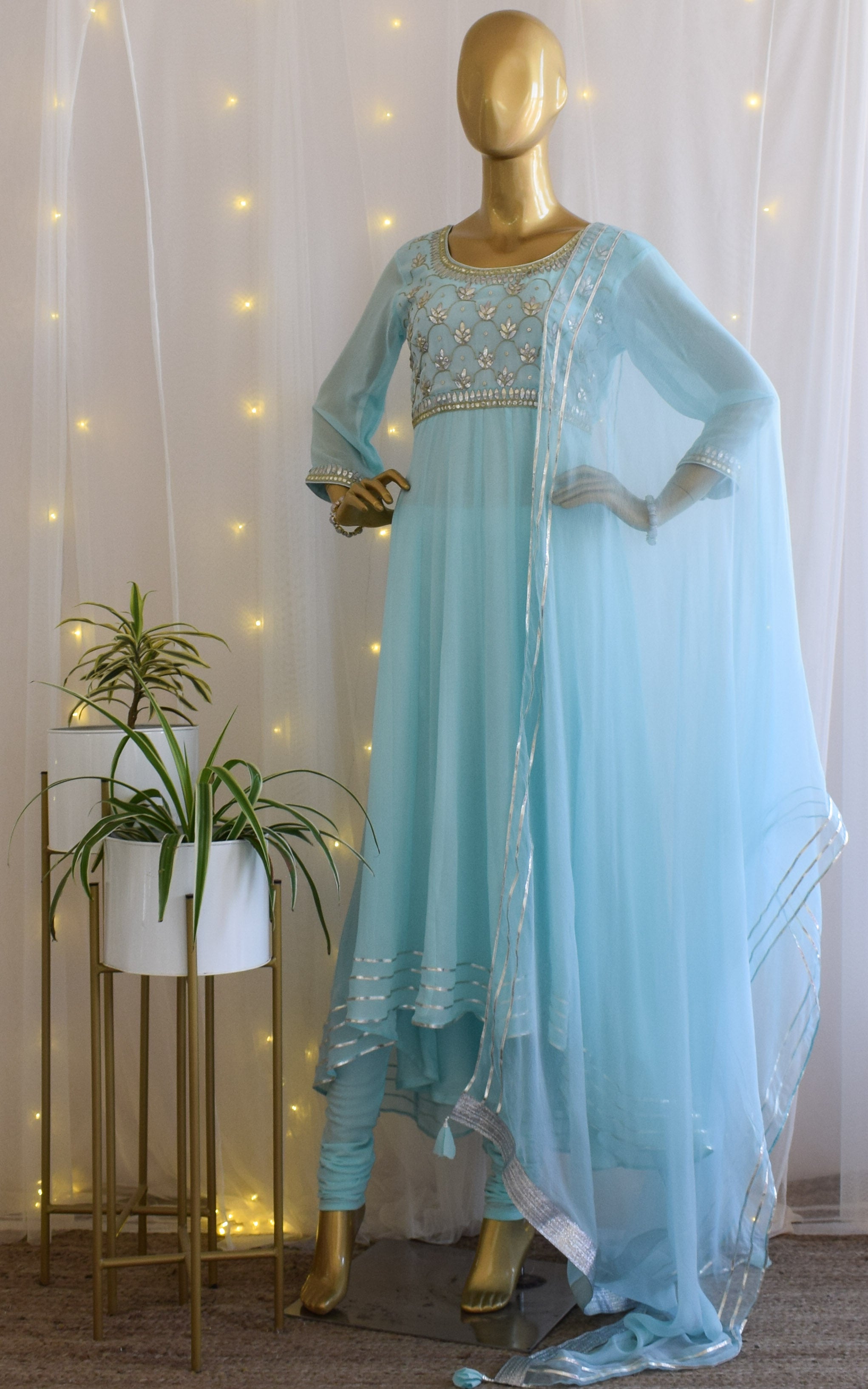 Sky Blue Gota Patti Anarkali