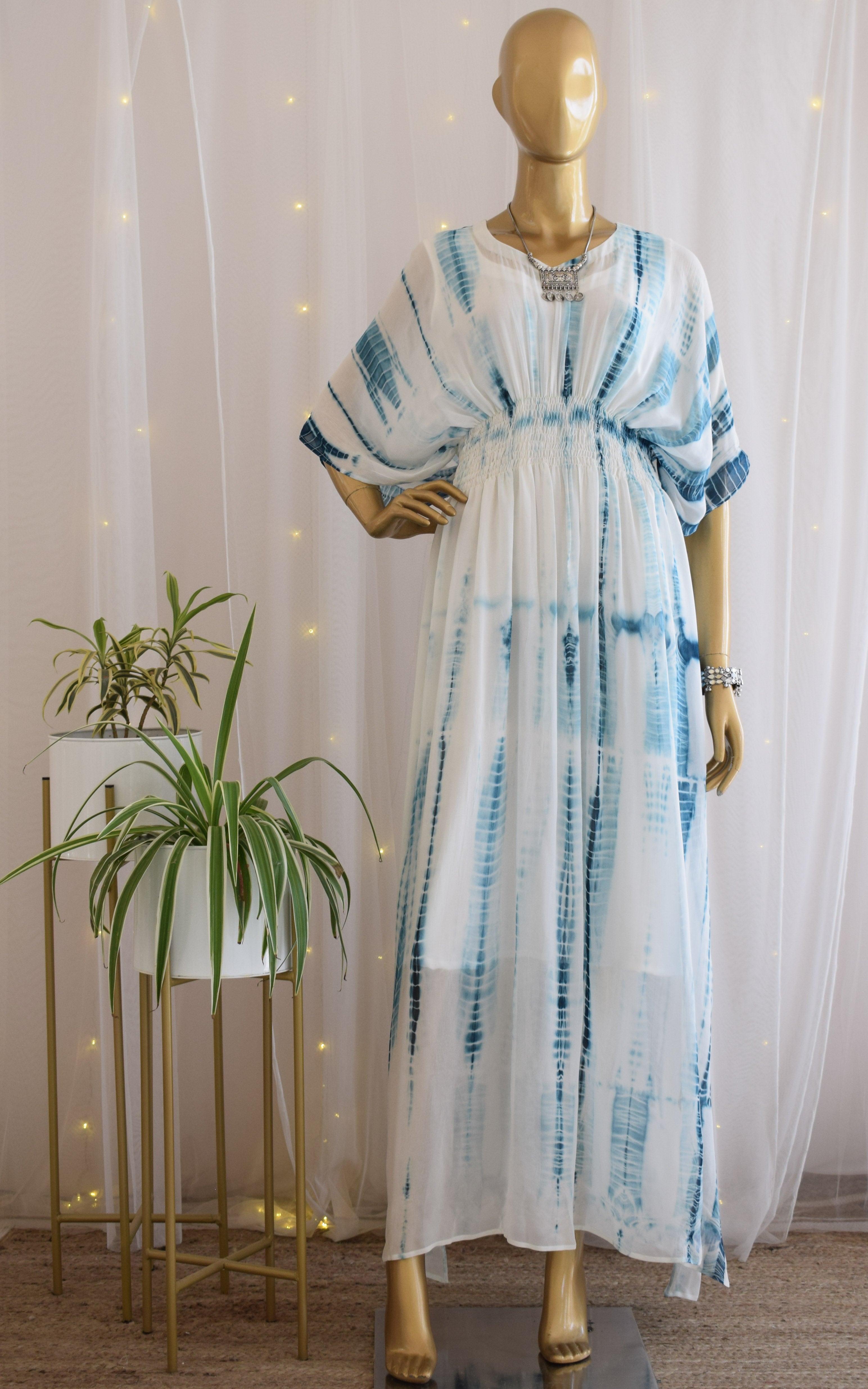 ShivShakti Beach Shibori Tie-Dye Kaftan Maxi Dress