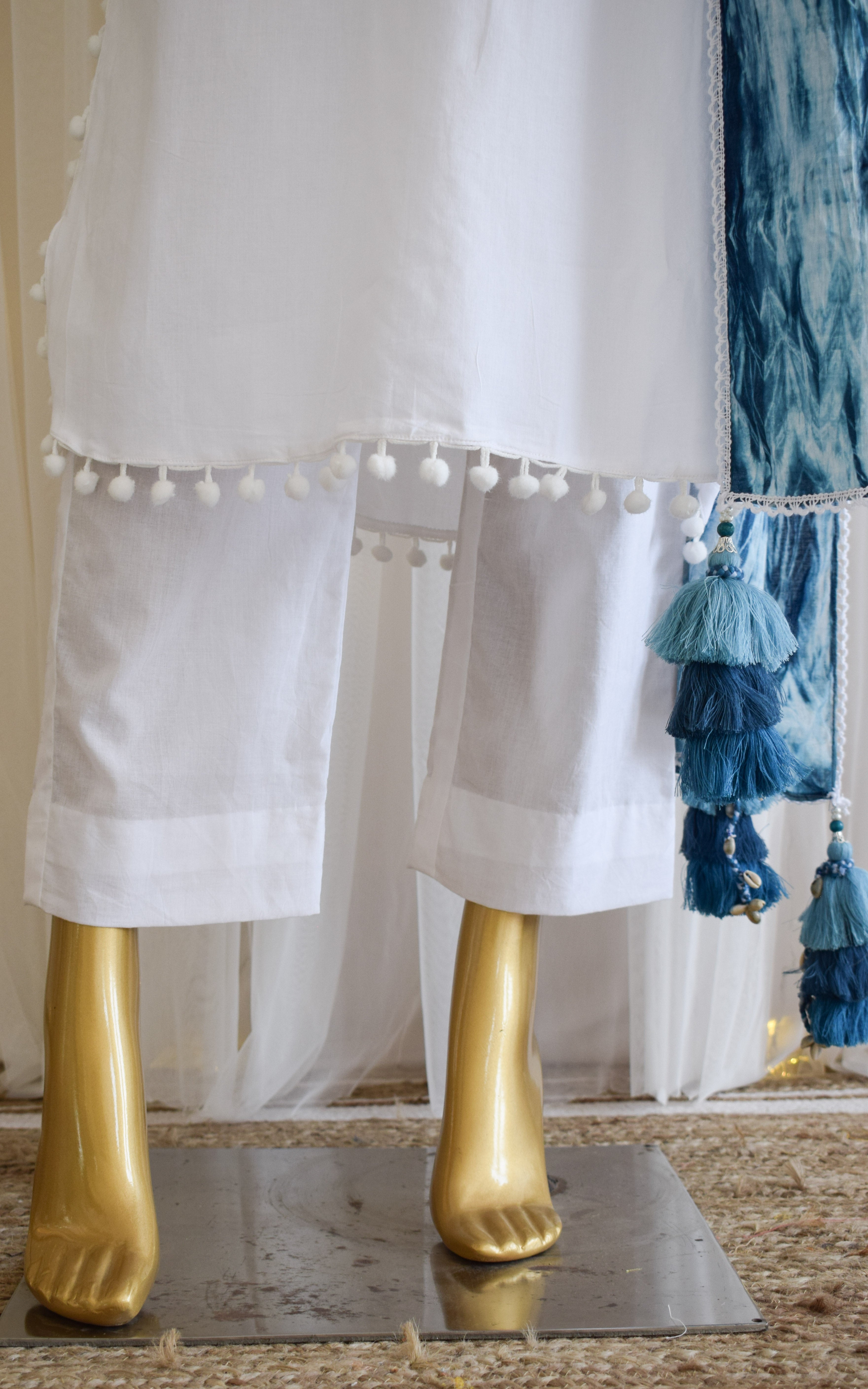 White Cotton Kurta Set with Shibori Dupatta