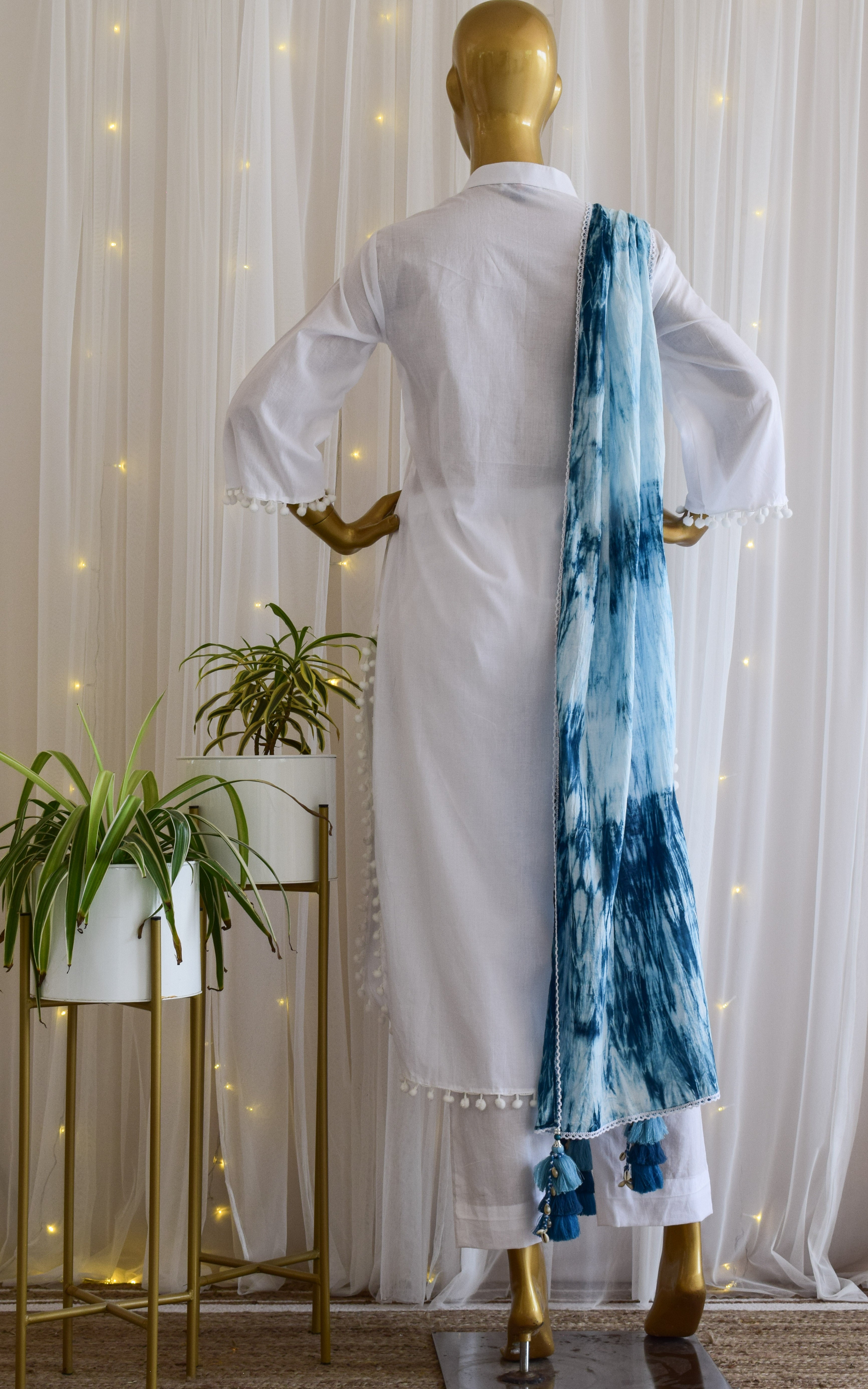 White Cotton Kurta Set with Shibori Dupatta