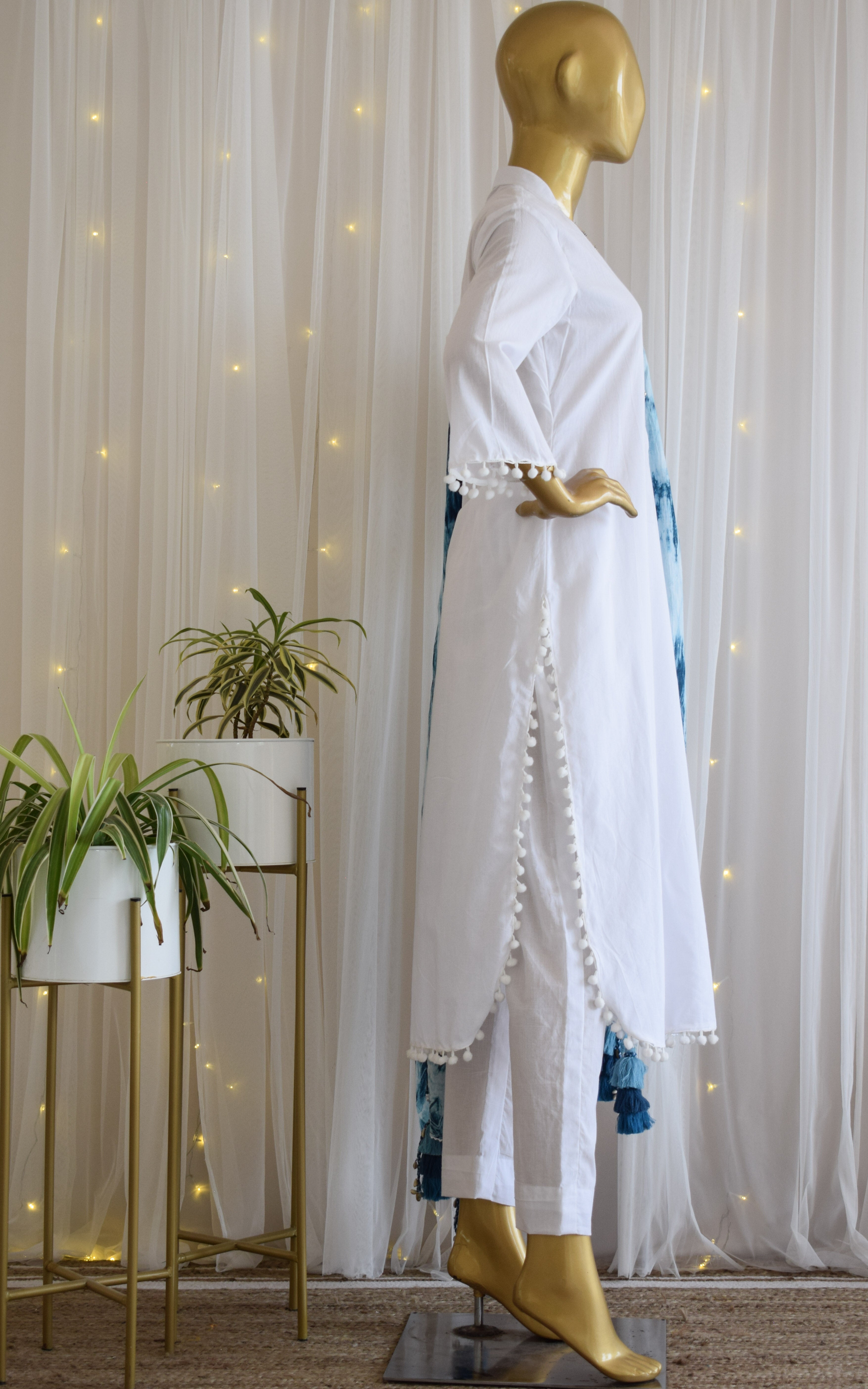 White Cotton Kurta Set with Shibori Dupatta