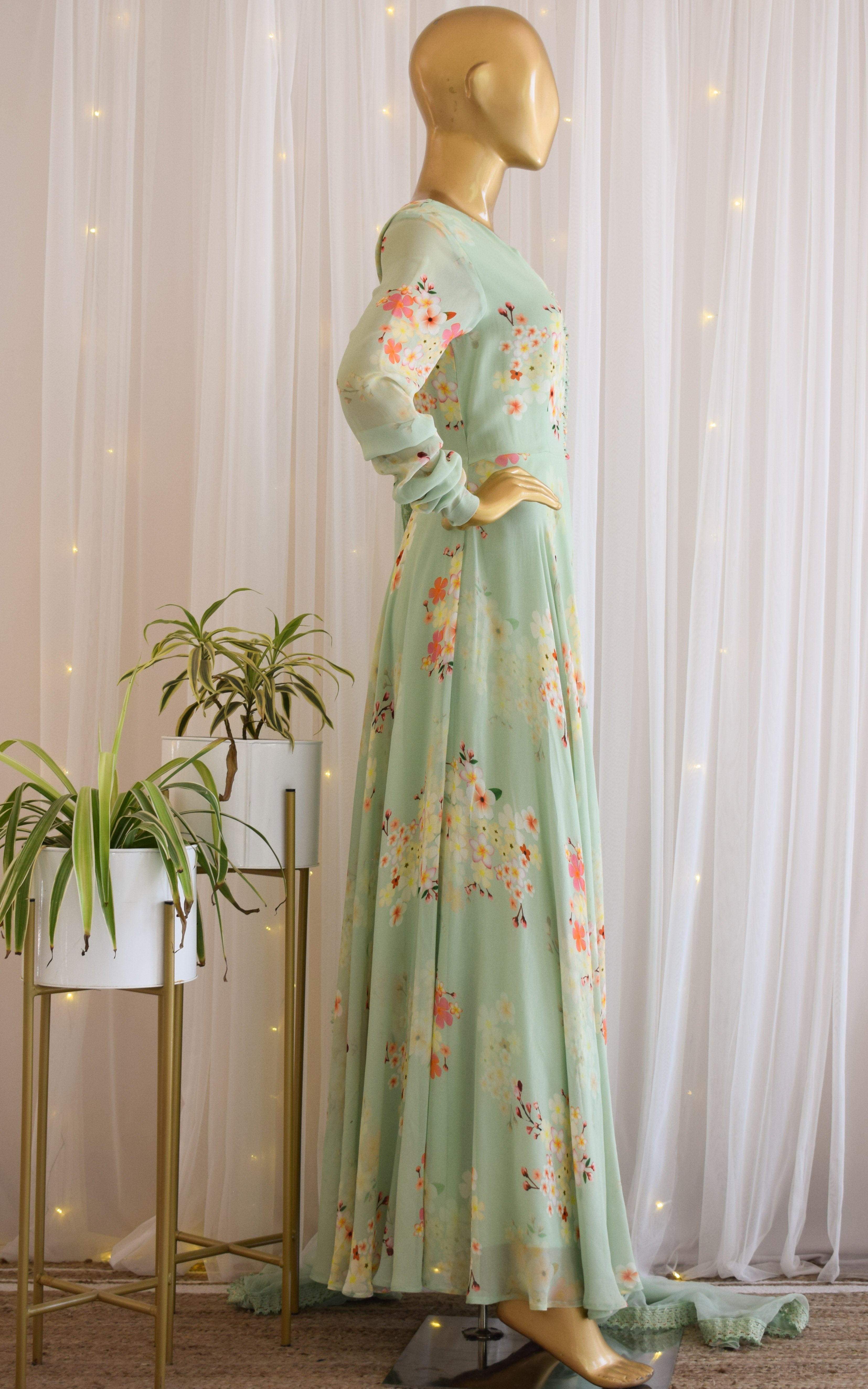 Sage Green Printed Georgette Anarkali