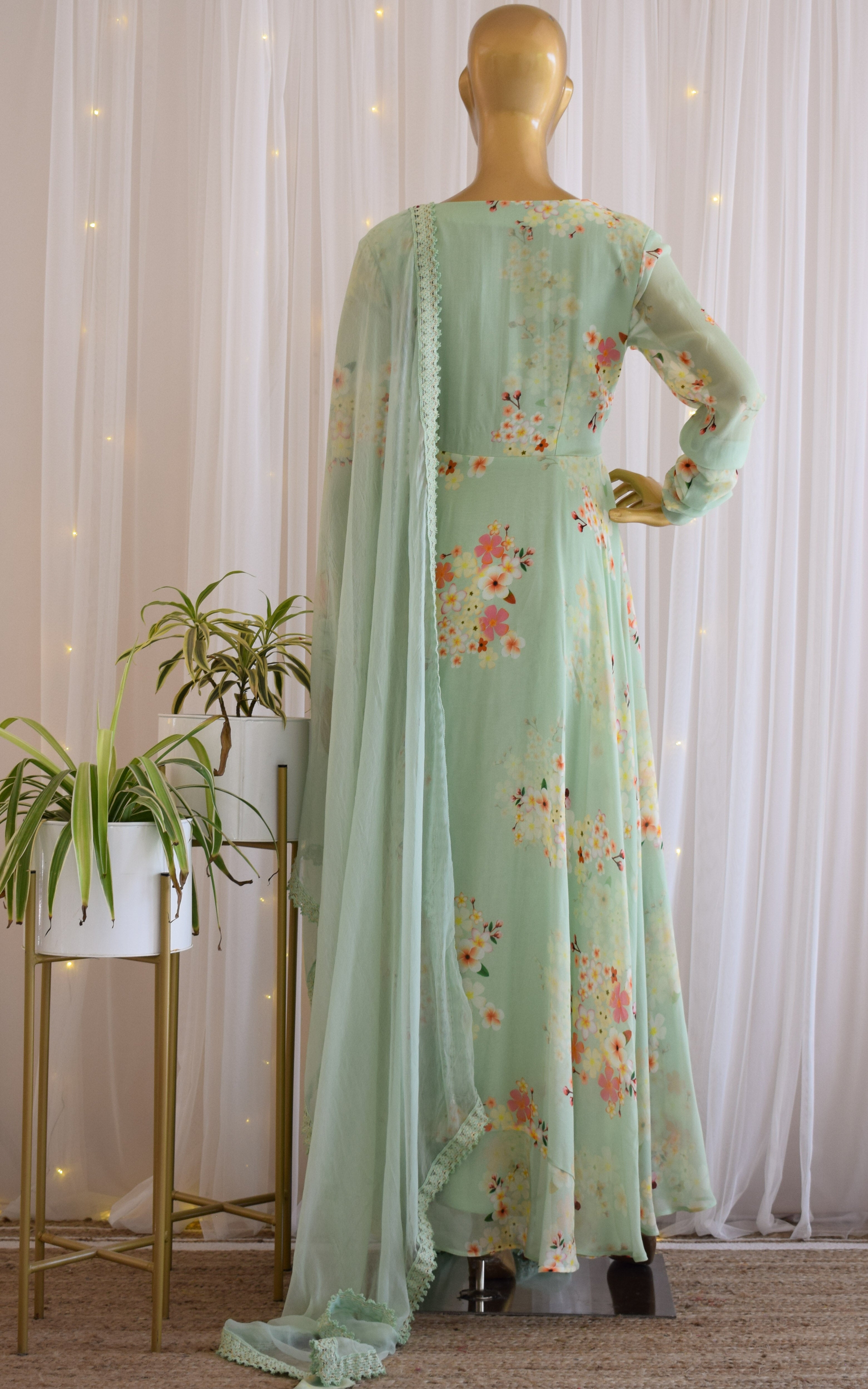 Sage Green Printed Georgette Anarkali