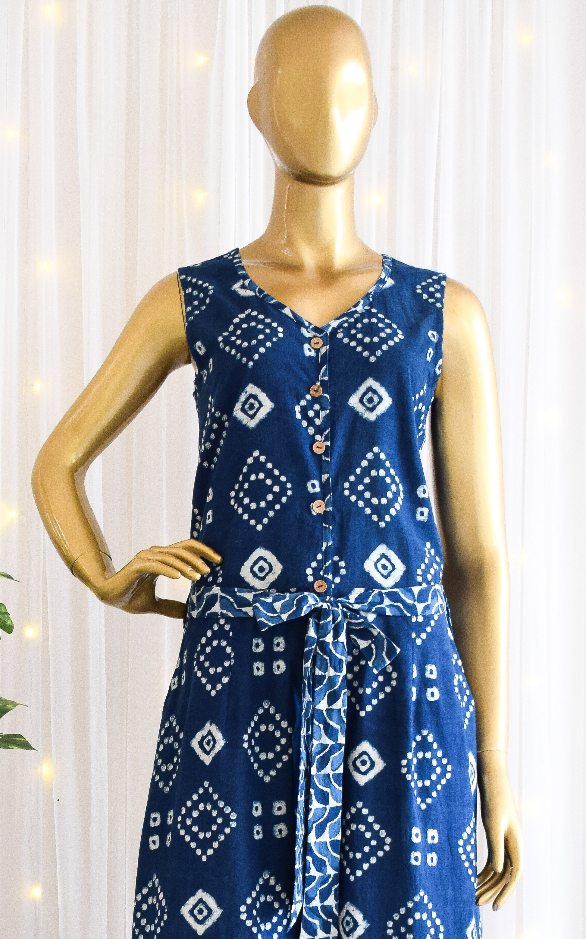 Indigo Bandhani Block Print Jumpsuit