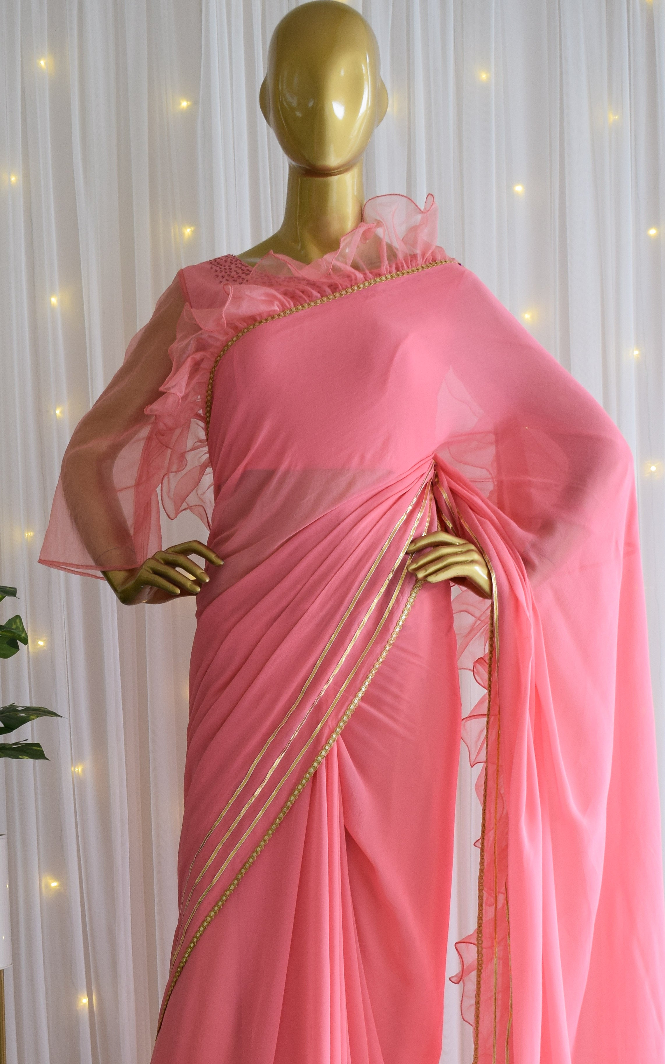 Vintage Pink Ruffled Saree with Sequinned Blouse