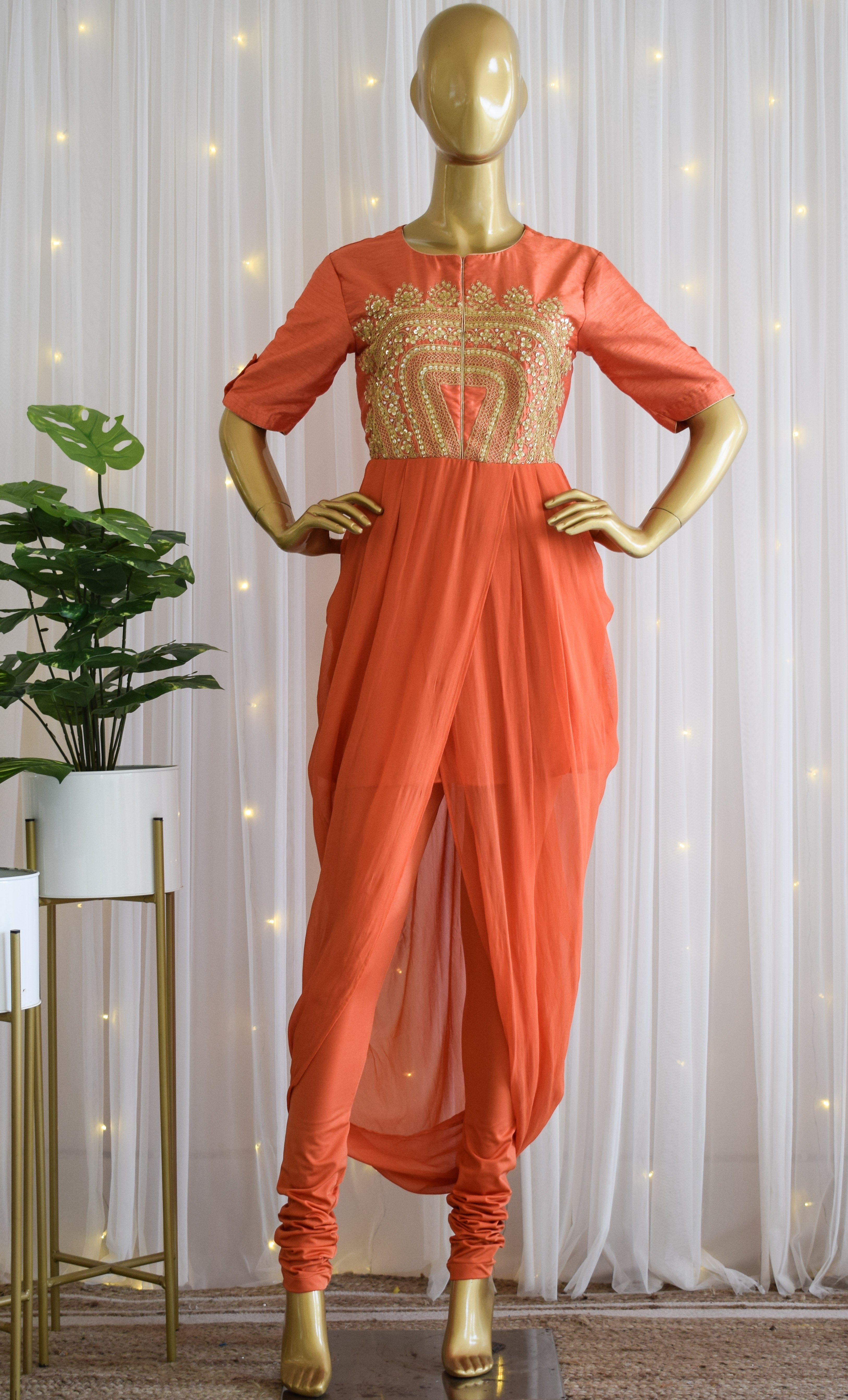Rust Orange Marodi Work Drape Tunic Set