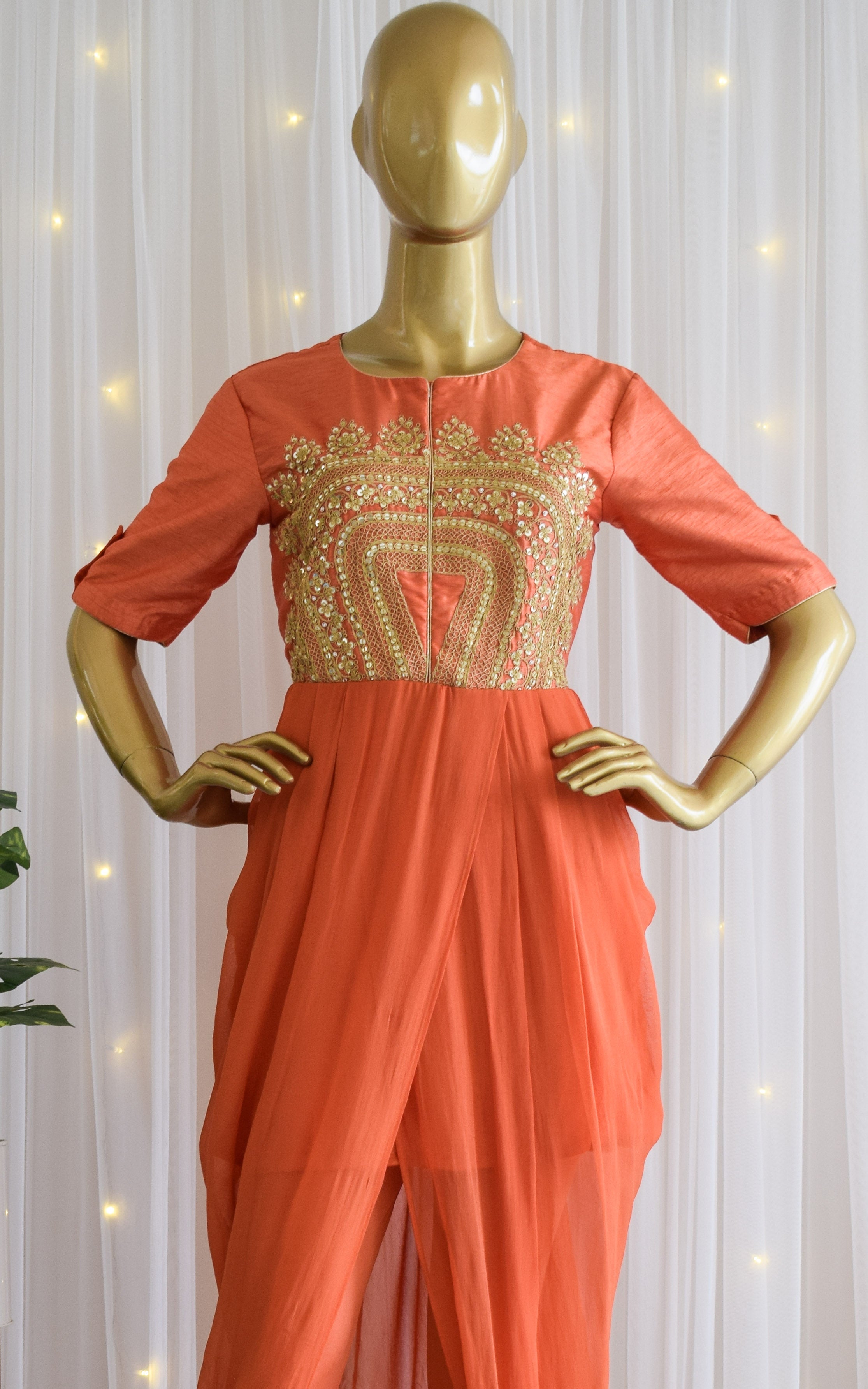 Rust Orange Marodi Work Drape Tunic Set