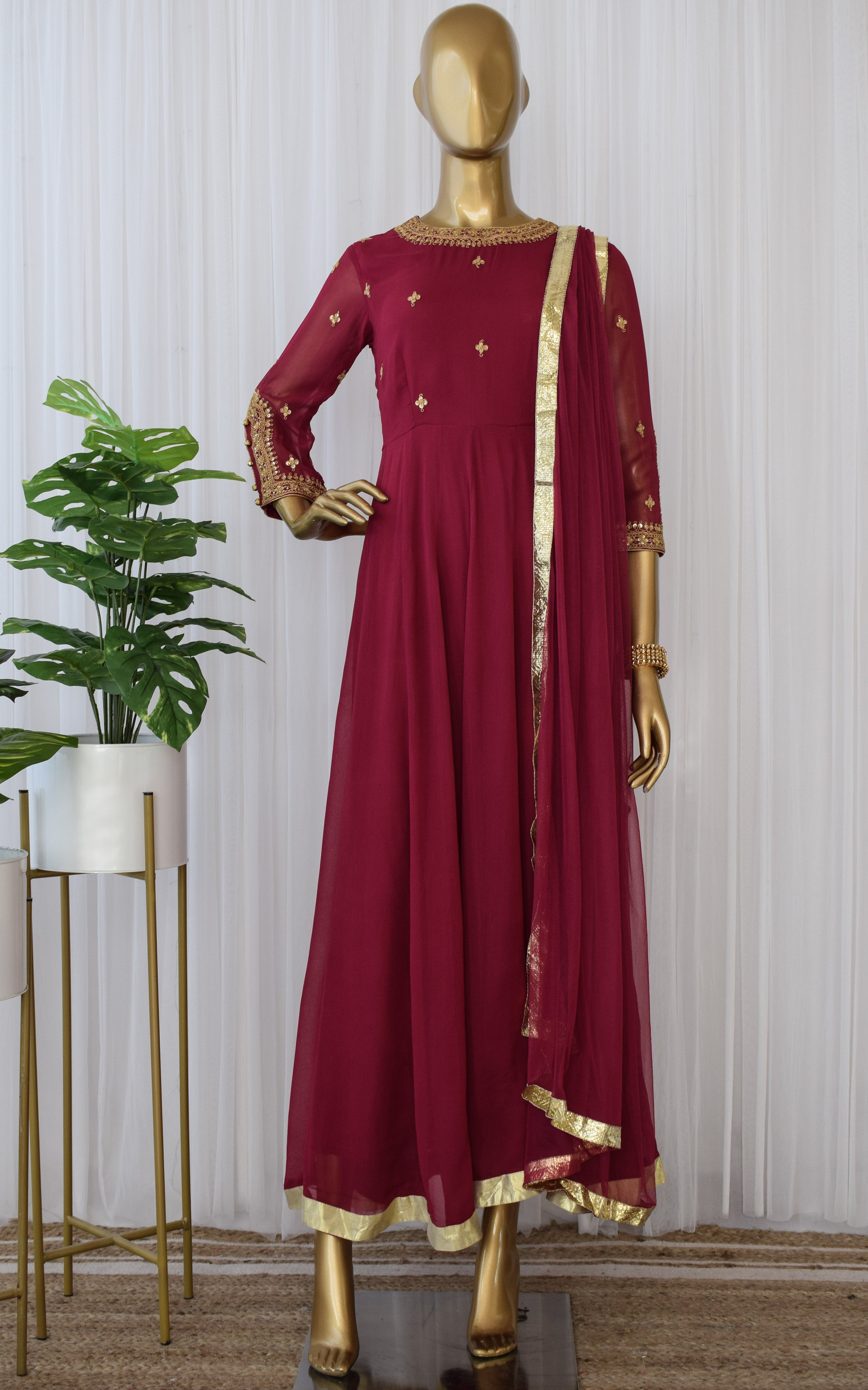 Burgundy Marodi Work Anarkali