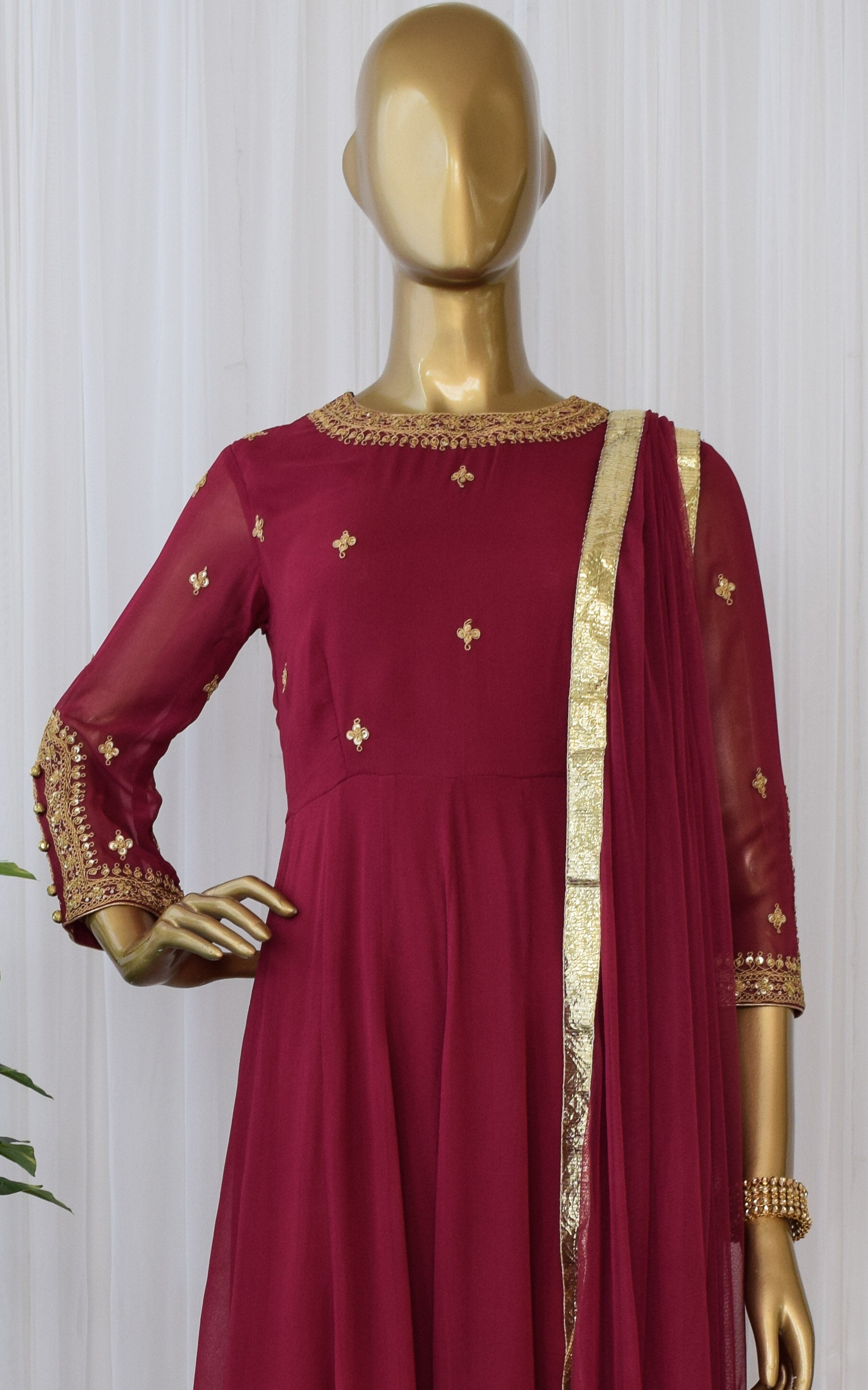 Burgundy Marodi Work Anarkali