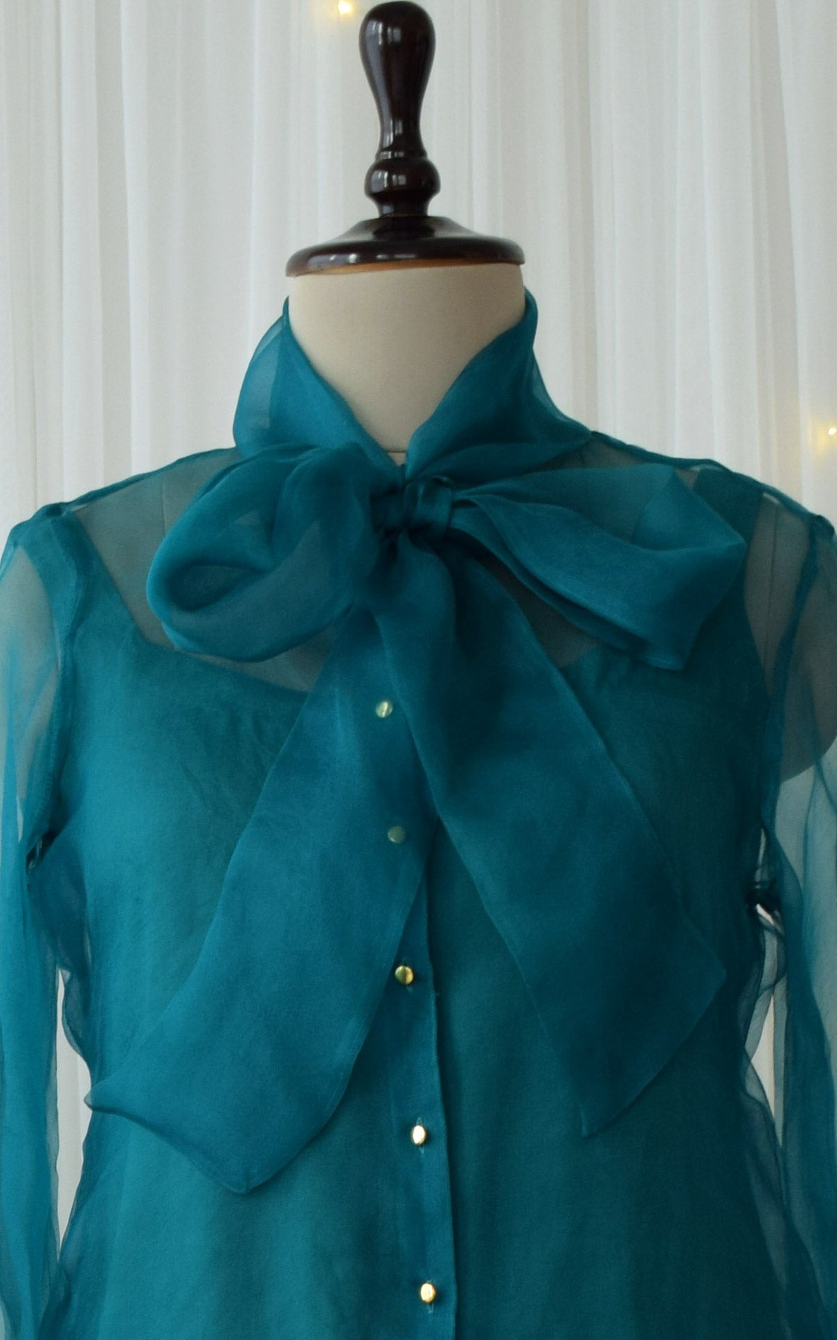 Topaz Silk Organza Bow-Tie Top